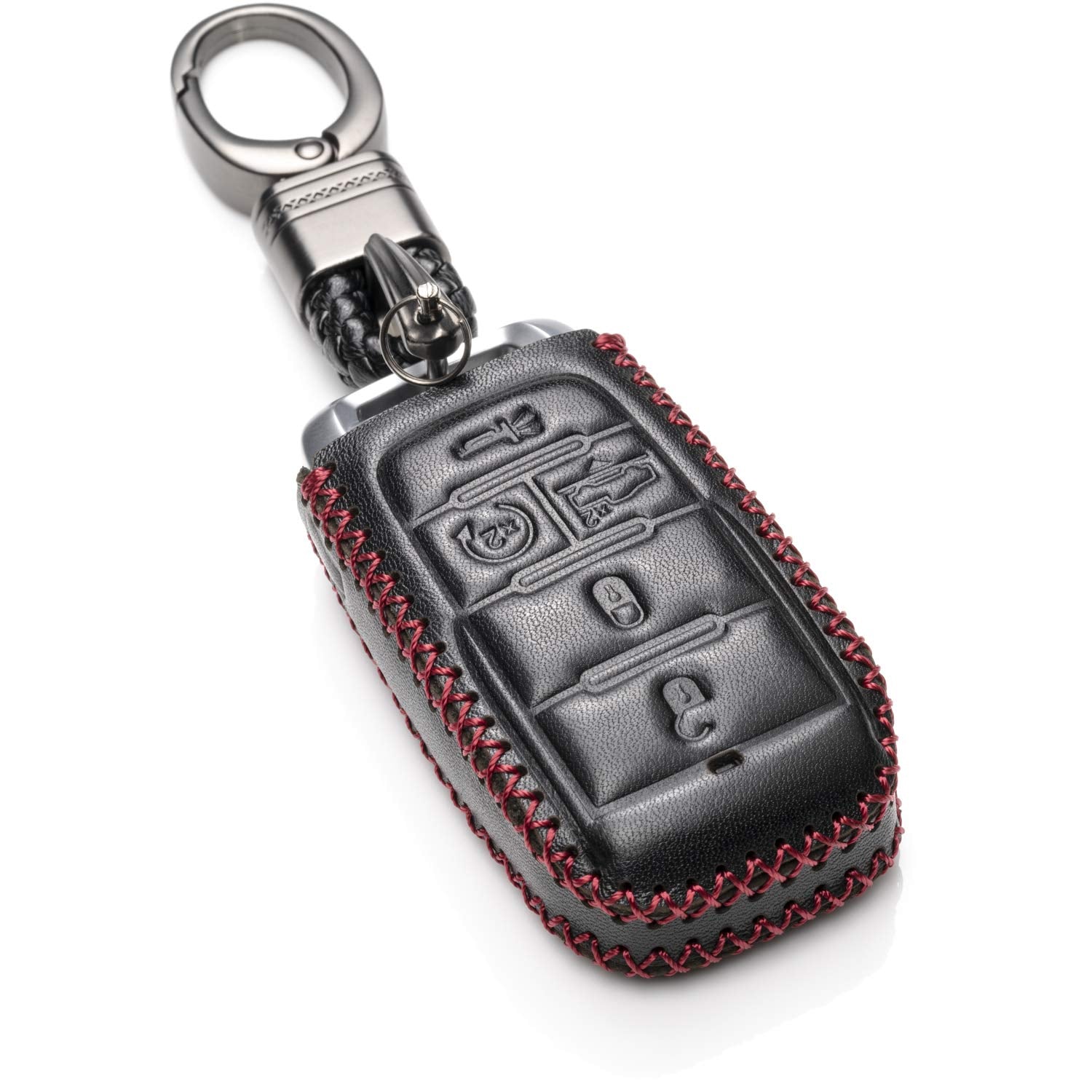 Vitodeco Genuine Leather Smart Key Fob Case Cover Protector - 5-Button With Suspension, Compatible With Ram 1500, 2500, 3500 (20