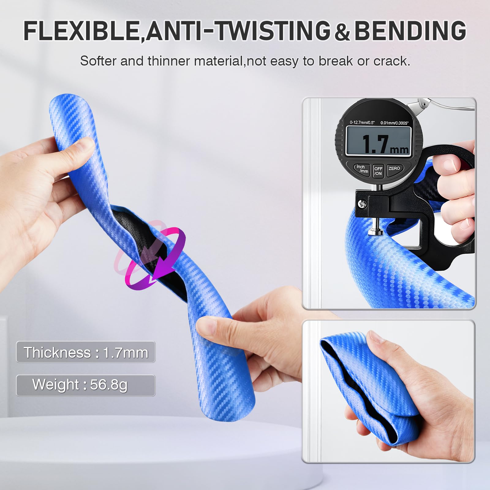 Cartist Steering Wheel Cover, Carbon Fiber Steering Wheel Cover, Car Steering Wheel Cover For Men/Women, Anti-Slip, Comfortable Grip, Durable, Universal For 99% Car Interior Accessories (Blue)