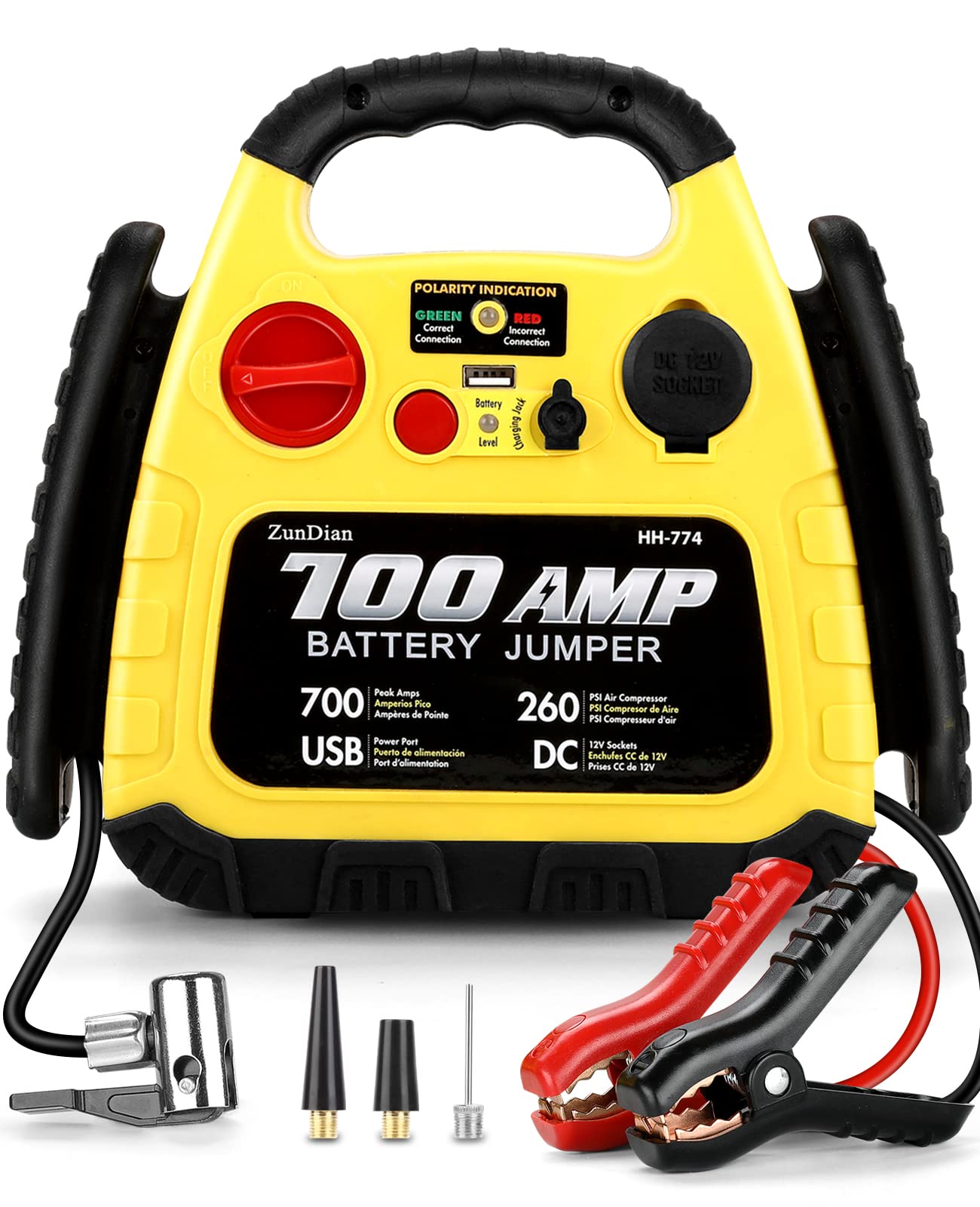 Zundian Jump Starter With Air Compressor 260Psi, 1000A Portable Car Jump Starter, 4-In-1 Battery Booster Pack For Vehicles(3L Ga