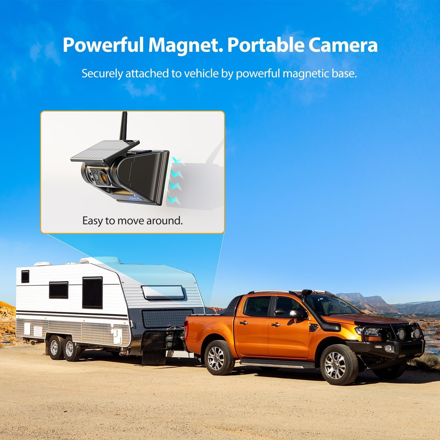 Magnetic Solar Wireless Backup Camera, 5'' Hd Monitor, 2-Min Installation True Wireless No Drilling, Rechargeable Waterproof Rea