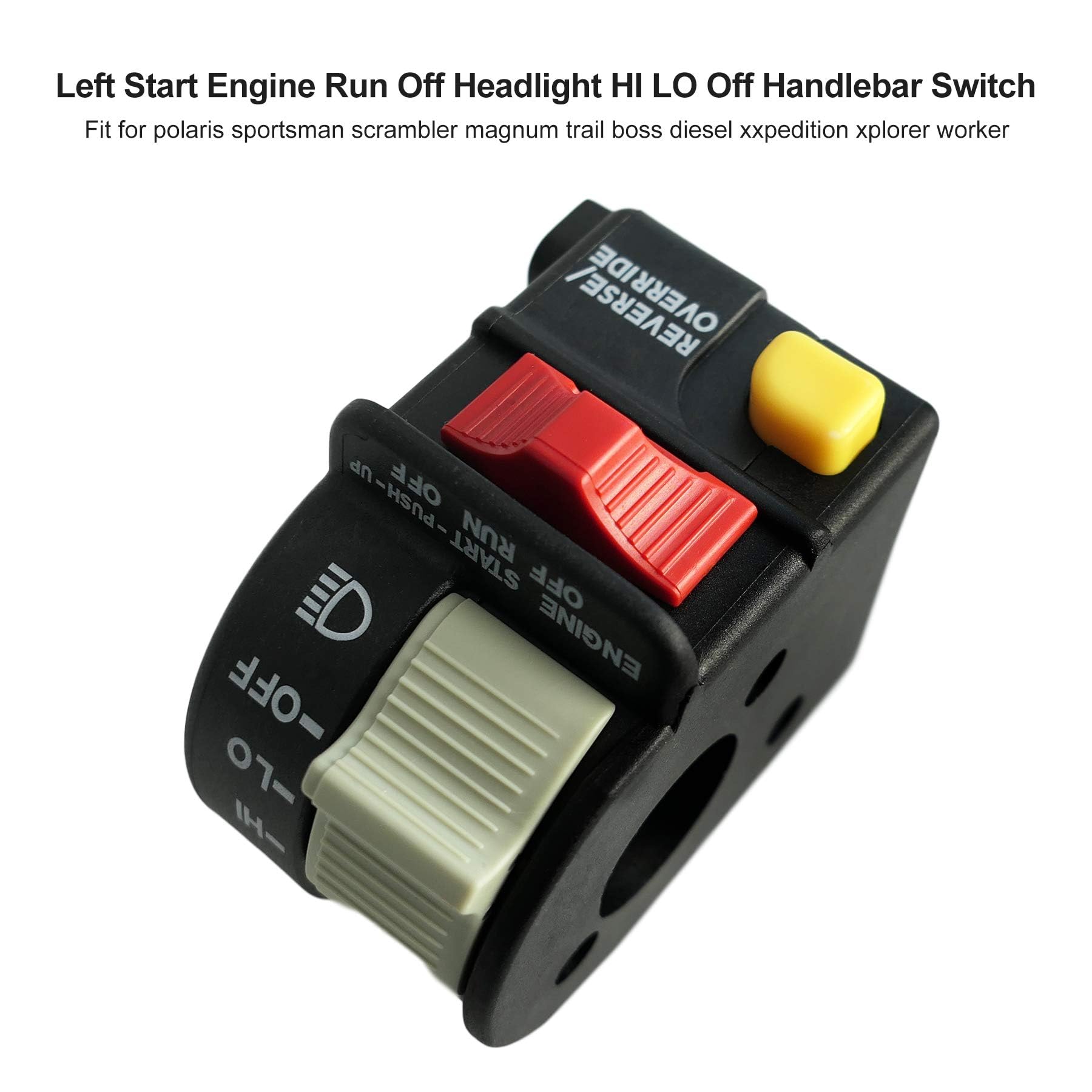 Left Handlebar Bar Switch, Engine Start Run Off Headlight HI LO Off Start Light Switch for Polaris Magnum Scrambler Sportsman Tr