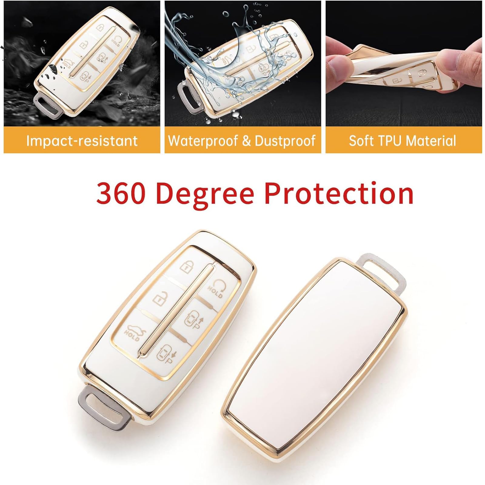 Gematay For Hyundai Key Fob Cover With Keychain Lanyard, Key Fob Protector Shell Compatible With Hyundai Genesis G80 Gv80 6 Butt