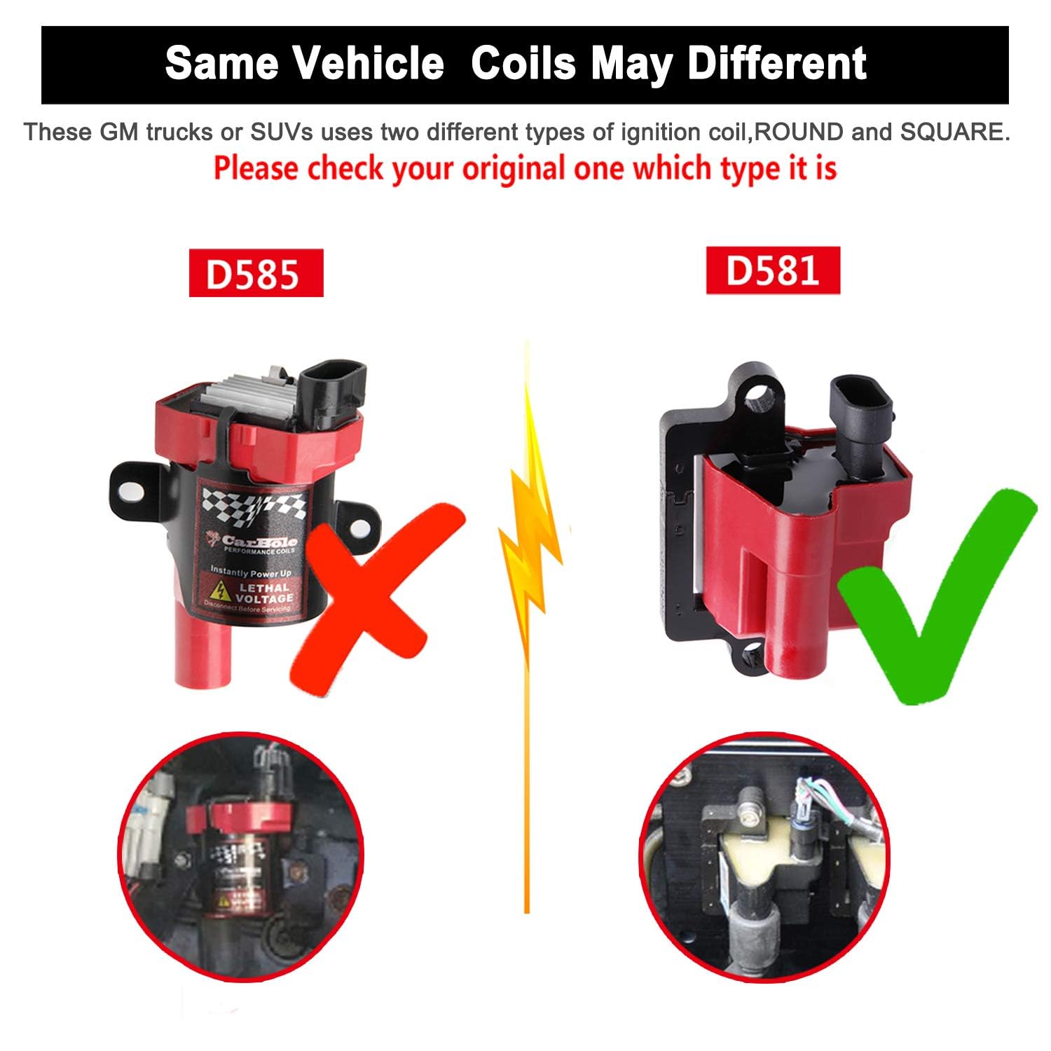 Bang4Buck 8Pcs Ignition Coils Pack Square Type Uf271 D581 + 8Pcs 8Mm Spark Plug Wires Set High Voltage Energy For Cadillac Chevrolet Gmc Part Number 12558693 12556893 3859078