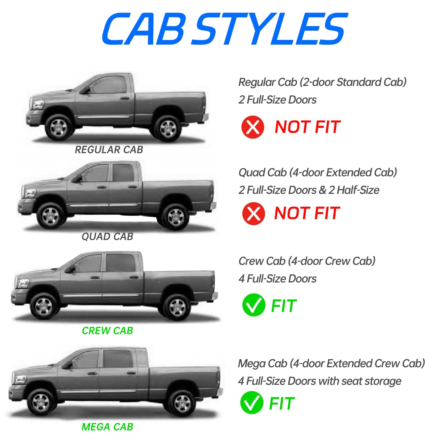 Window Visors Rain Guards Fit For 2009-2018 Dodge Ram 1500 Crew Cab, 10-24 Ram 2500/3500 Crew Cab & Mega Cab, 19-23 Ram 1500 Cla