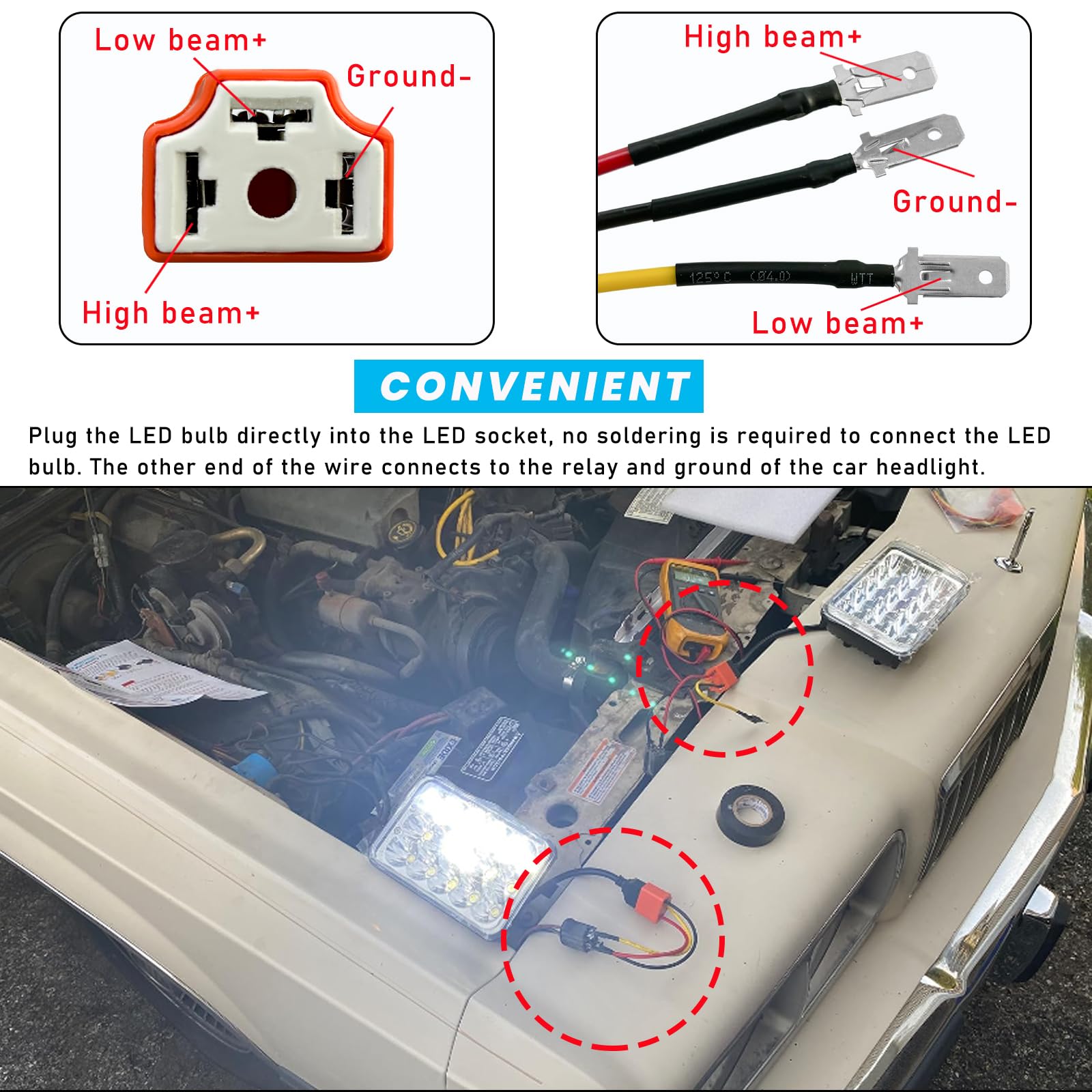 Suvnie 2 PCS H4 HB2 9003 Wiring Harness Headlight Socket, 16AWG Ceramic Headlight Connector, Pigtail Socket Female Plug, Headlig