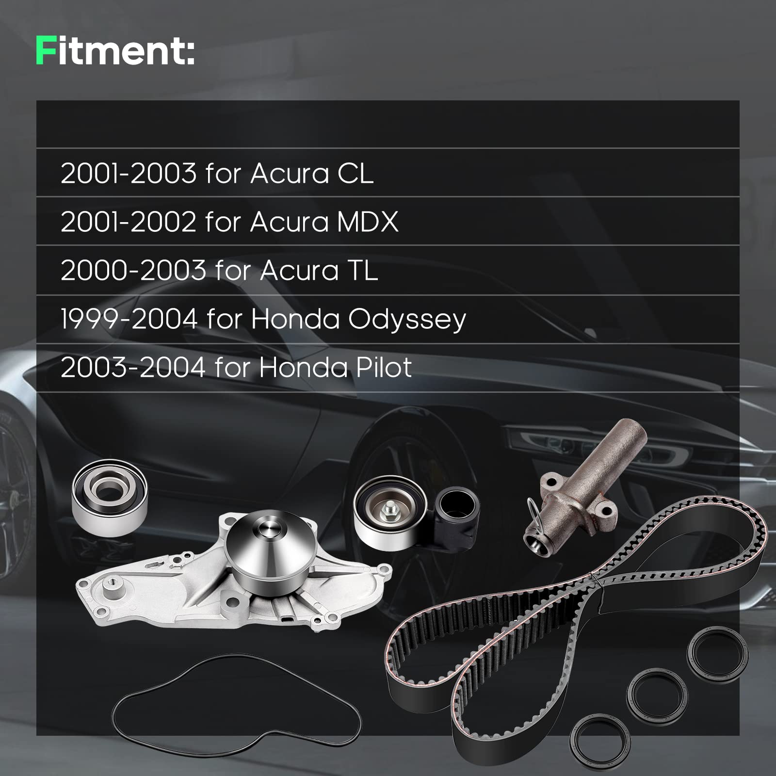 Scitoo Engine Timing Belt Kit Fits For Tbk286 Wp4024 435-5767 Ts26286 Itm286 Aw9383 14520-Rca-A01 Wpho024 Gtkwp286 Tkh001 Wp286K1A Wp286K1C Tckwp286 For Acura Cl Mdx Tl For Honda Odyssey Pilot