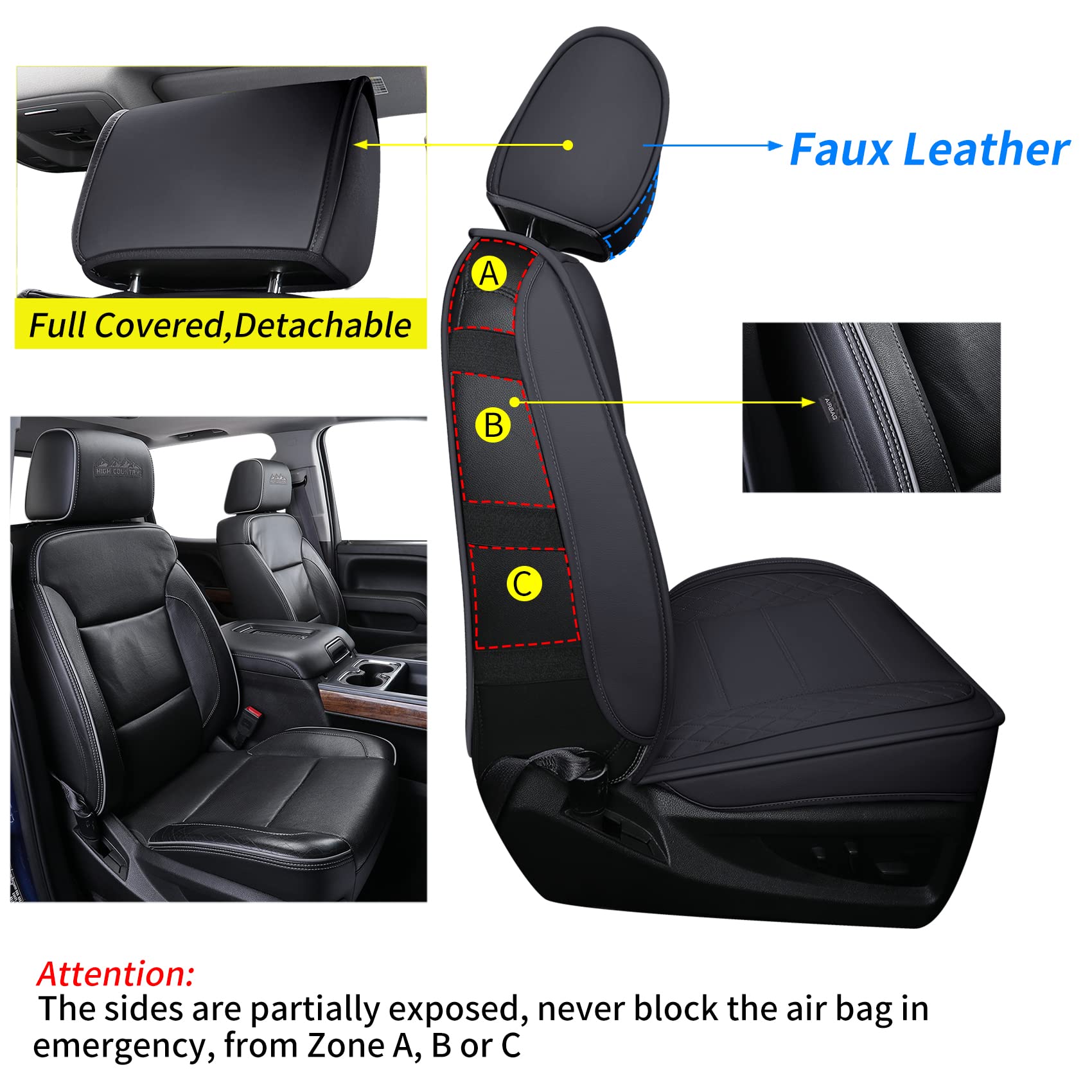 Luckyman Club Chevy Silverado/Sierra Seat Covers Full Set X04-S3, Fit 2014-2018 1500/2015-2019 2500 Hd/3500 Hd Crew Cab With Wat