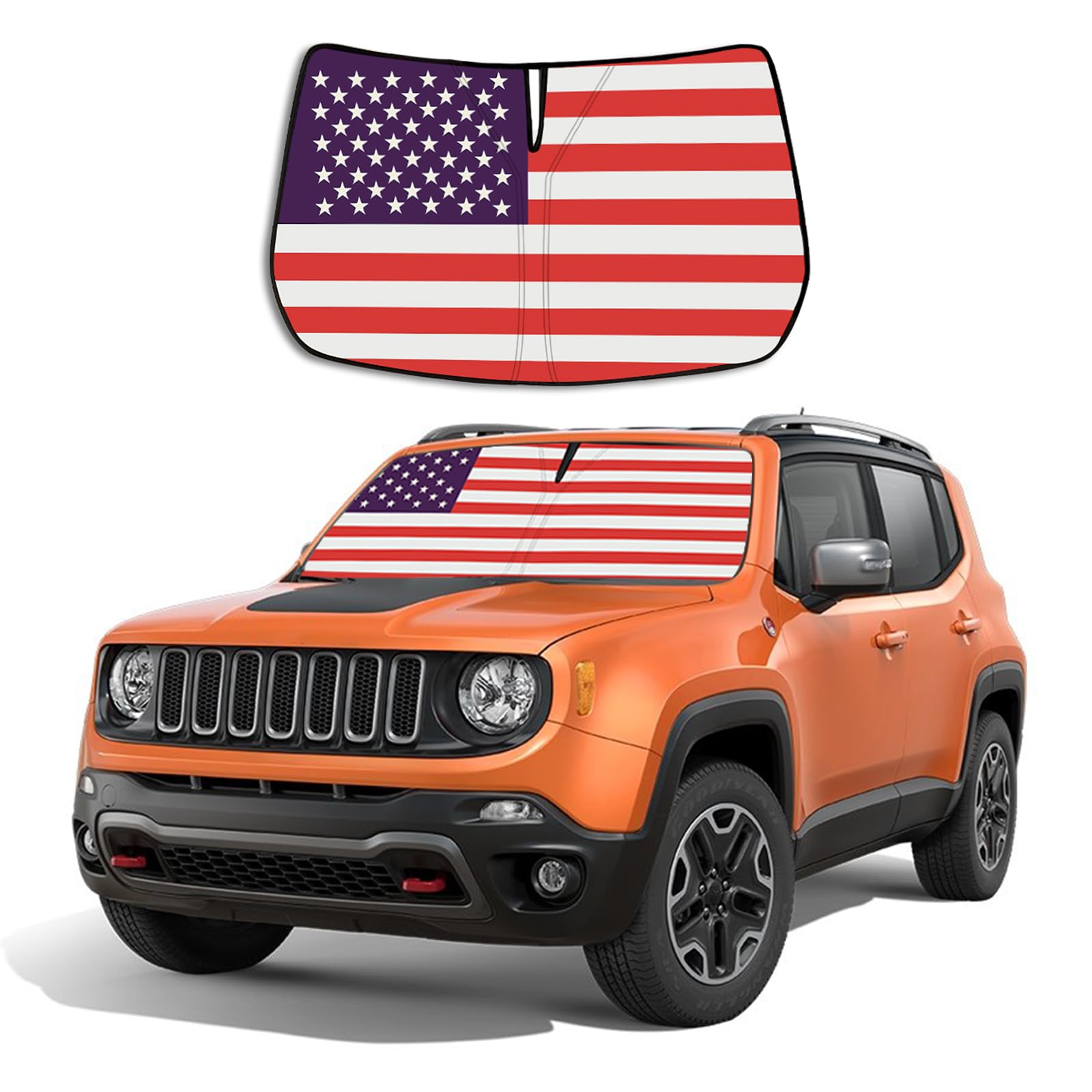 Moricere Upgrade Windshield Sun Shade With Usa Flag For Jeep Renegade 2016-2024, Foldable Windshield Sun Visor Blocks Uv Rays
