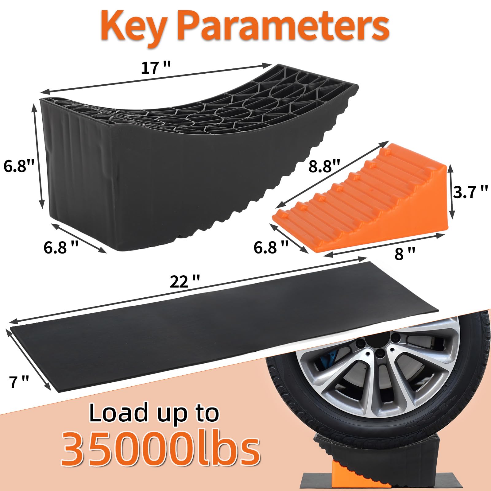 OULEME Curved Leveling Blocks, Raised Tire Change Ramp, for RV Camper Travel Trailer, Fits Dual Axle Tandem Wheel Aid Changing,