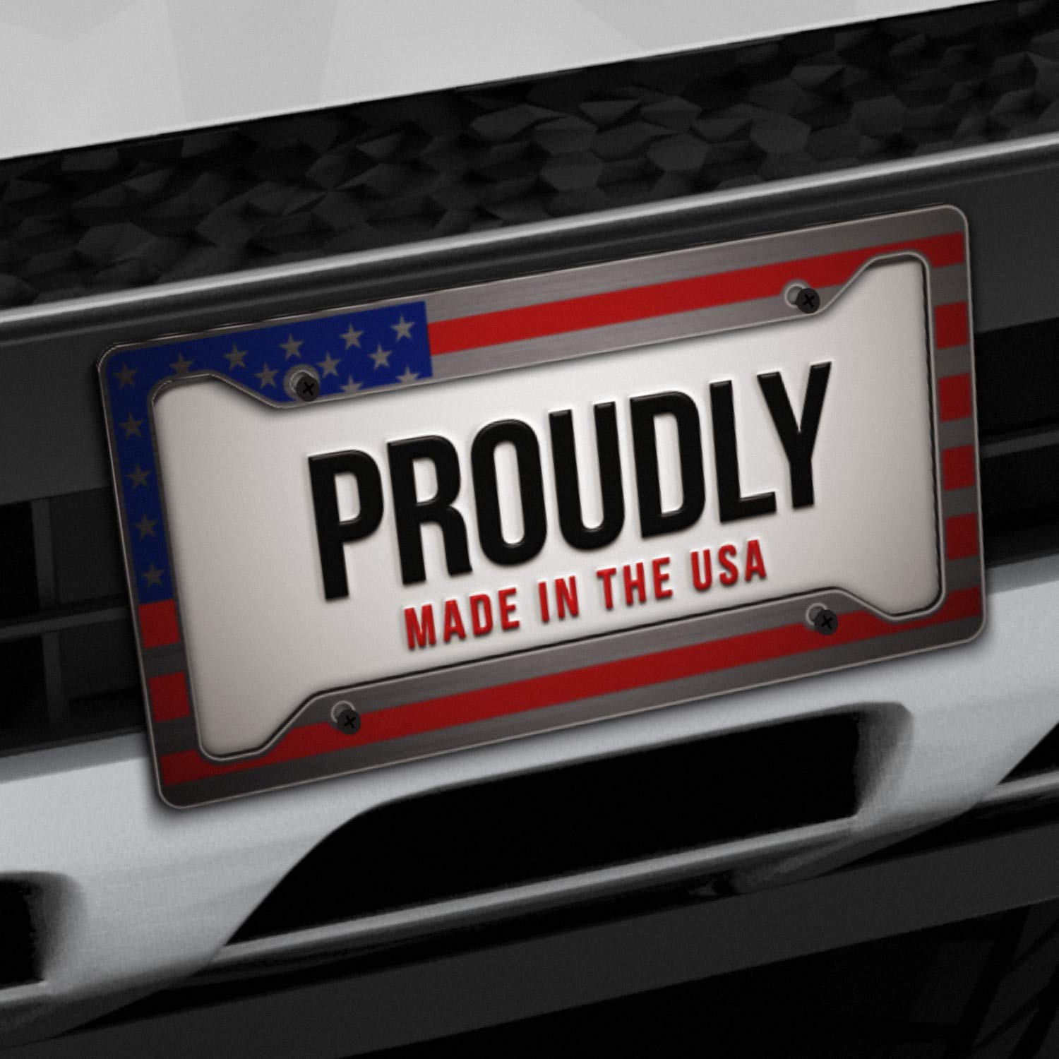American Flag License Plate Frame - Red And Blue On Brushed - Tactical- Car Tag Frame