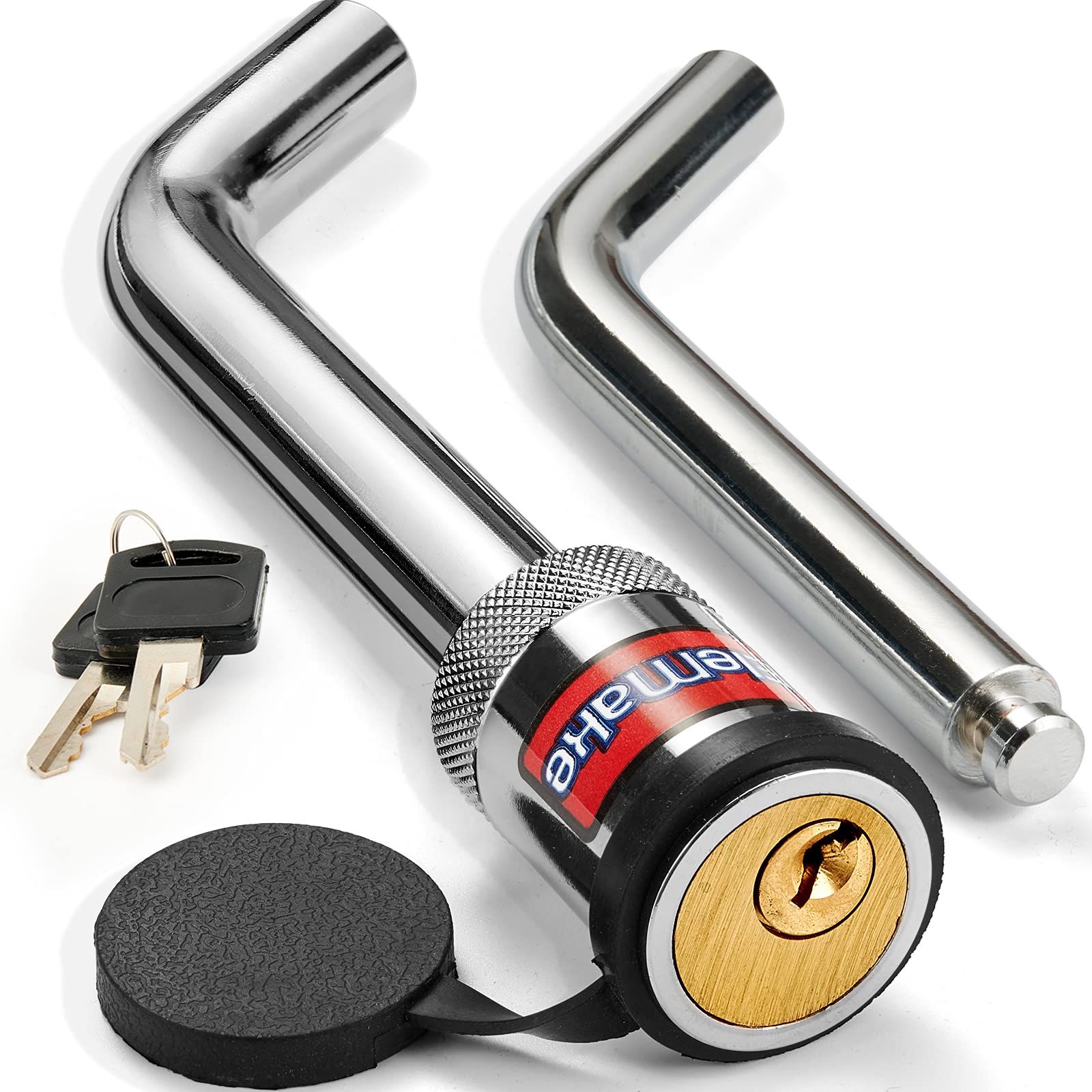 Trailer Hitch Lock - Hitch Pin Lock 1/2 and 5/8, Heavy Duty Brass Core Locking Mechanism, 3 & 3-1/2 Extra Long Effective Lengt