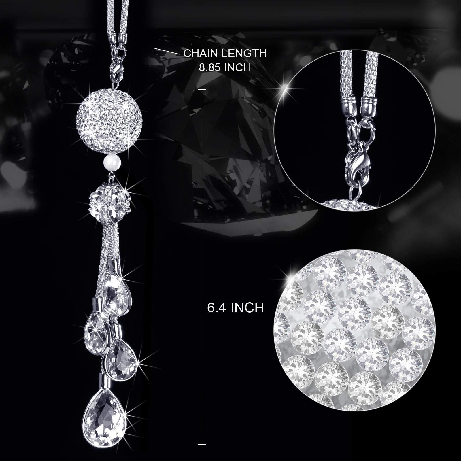 Bling Rear View Mirror Accessories For Women, Lucky Car Interior Rearview Crystal Decor Charm, Rhinestone Ball Ornament Sun Catcher Pendant