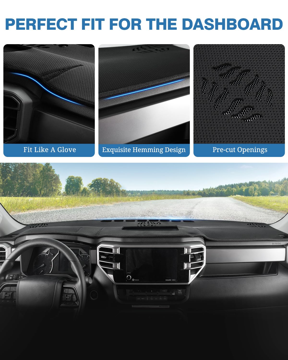 Fiilines Dash Cover For 2022-2025 Toyota Tundra, Dashboard Cover Mat For Tundra Accessories Sunshade Nonslip Mesh Protector No G