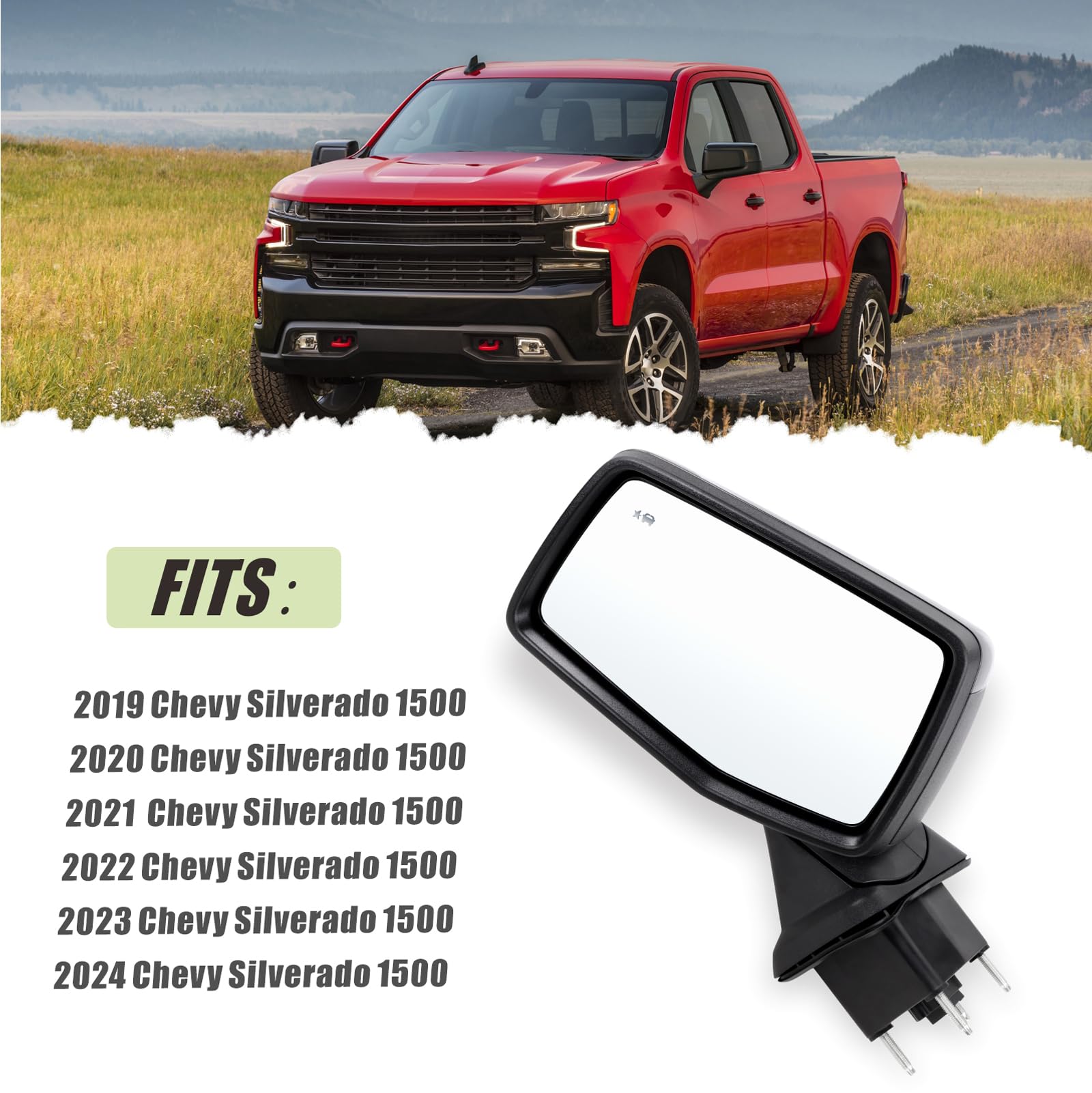 Lqito Left Driver Side Mirror Compatible with 2019-2025 chevy Silverado 1500 With Power Glass Manual Folding Turn Signal Heated