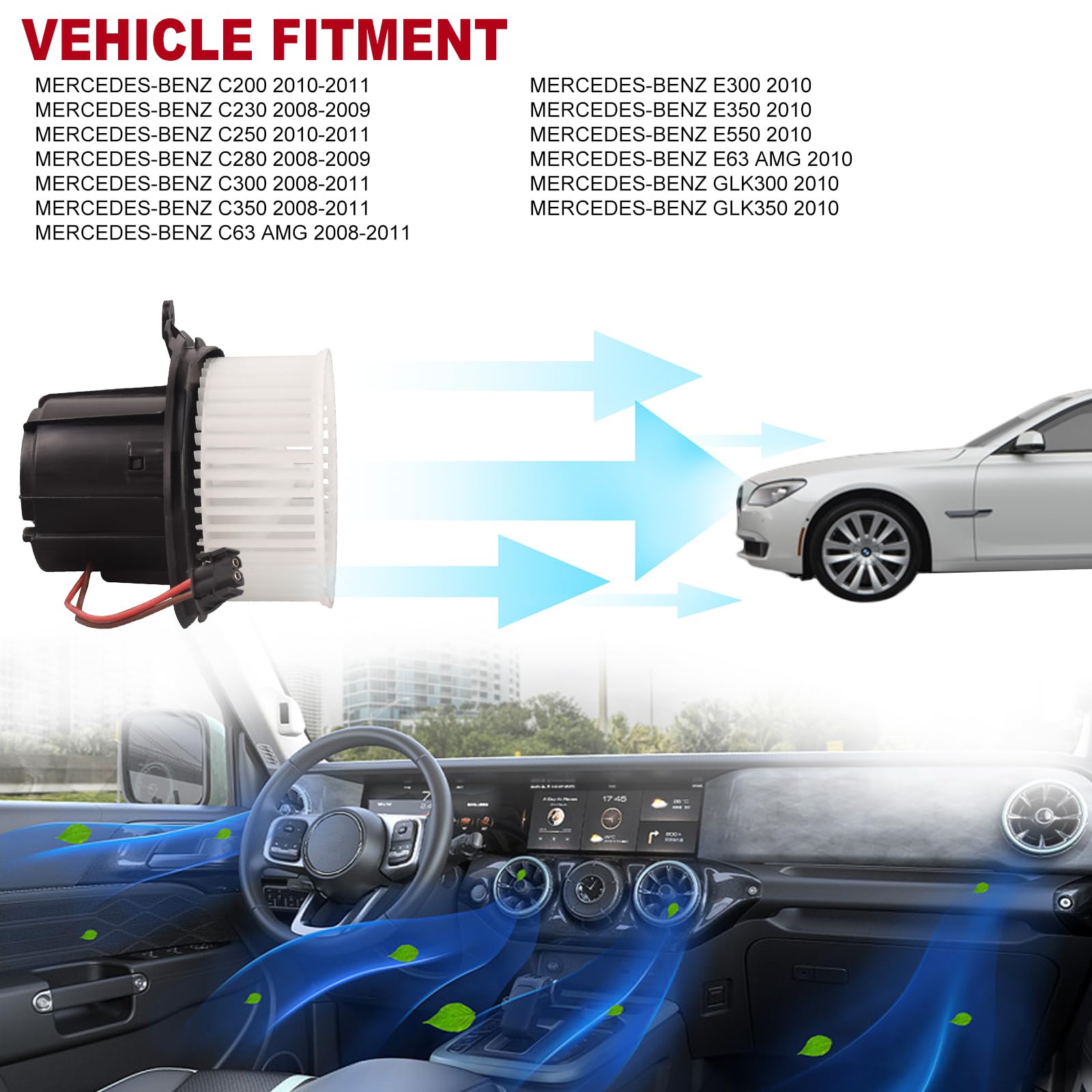 Topaz 2048200208 Heater Blower Motor Fan Assembly Compatible With Mercedes W204 W212 C300 C350 C63 Amg E350 E550 E63 Amg Glk350 2008-2012 2048200008