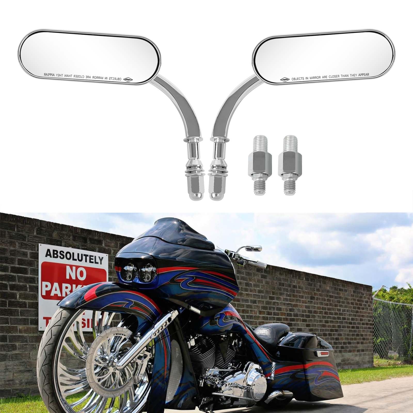 Rich Choices Chrome 8mm 10mm Motorcycle Oval Rearview Mirrors - Glass for Harley Dyna, Softail, Sportster, Touring, Kawasaki, Suzuki