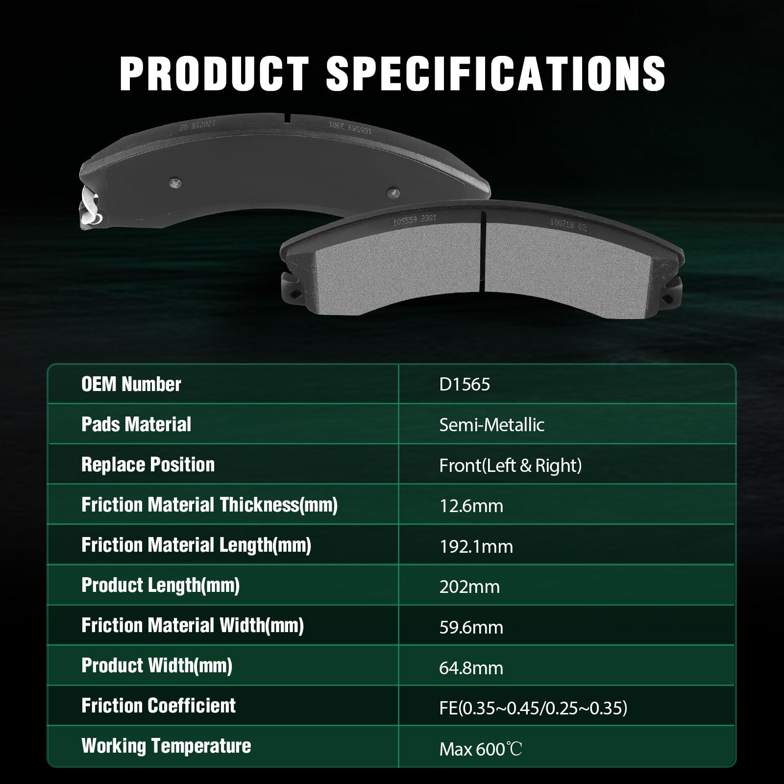 Automuto 4Pcs Front/Rear Semi-Metallic Disc Brake Pads Set D1565 For Chevrolet Express 3500/4500 Silverado 2500/3500 Suburban 35