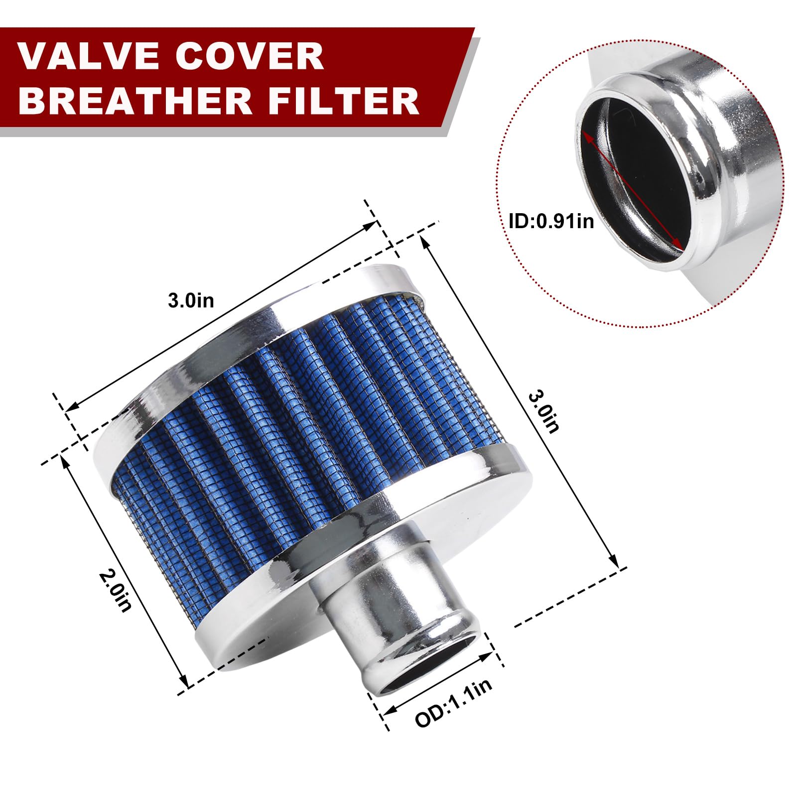 Wevdn Air Intake Filter, 23MM High Flow Air Filter Cold Breather Turbo Vent Cleaner, Air Filter Vent Cleaner Compatible with Car