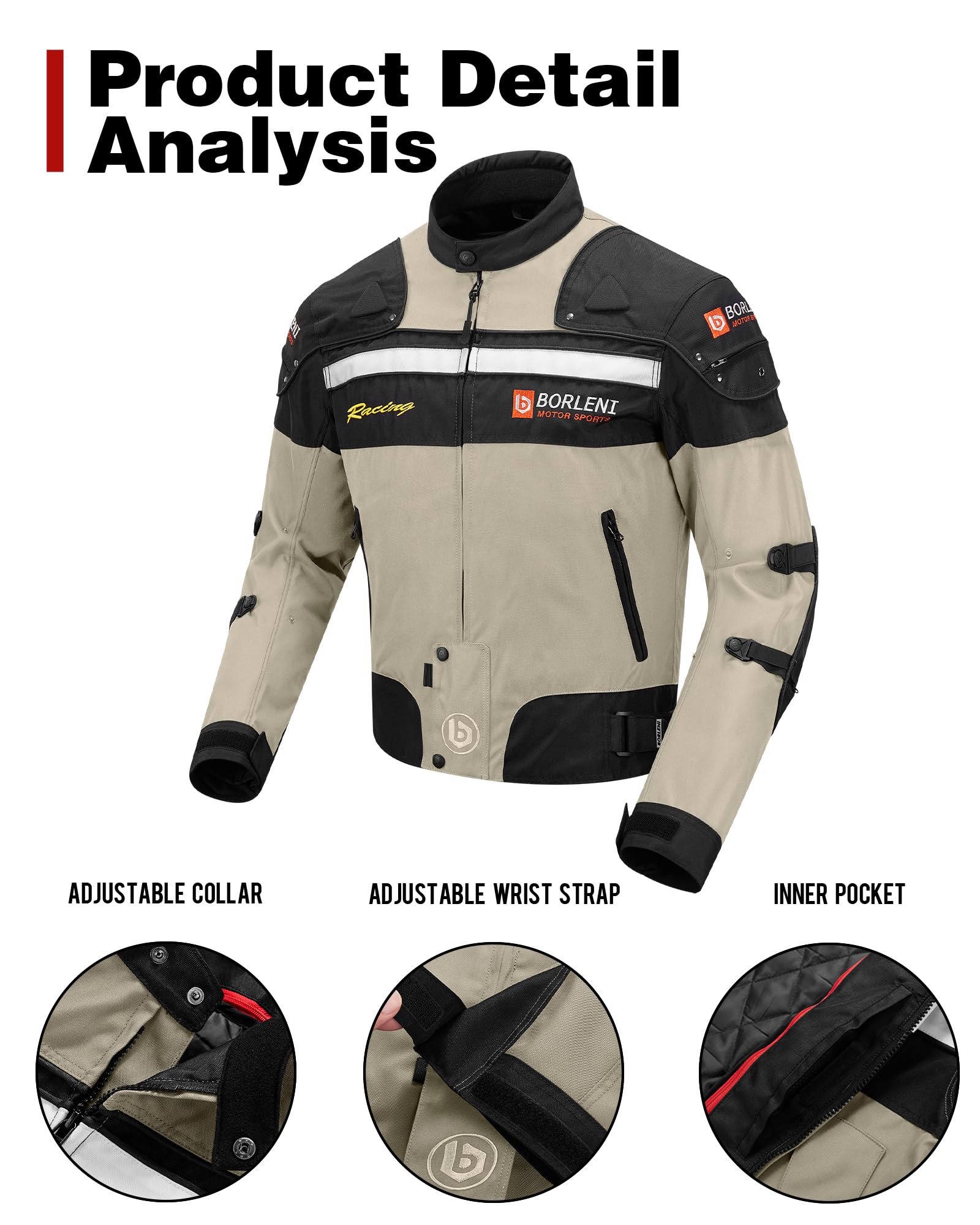 Borleni Motorcycle Jacket Windproof Motorcycle Full Body Protective Gear Ce Armor Suitable For All Seasons,Brown,Xl