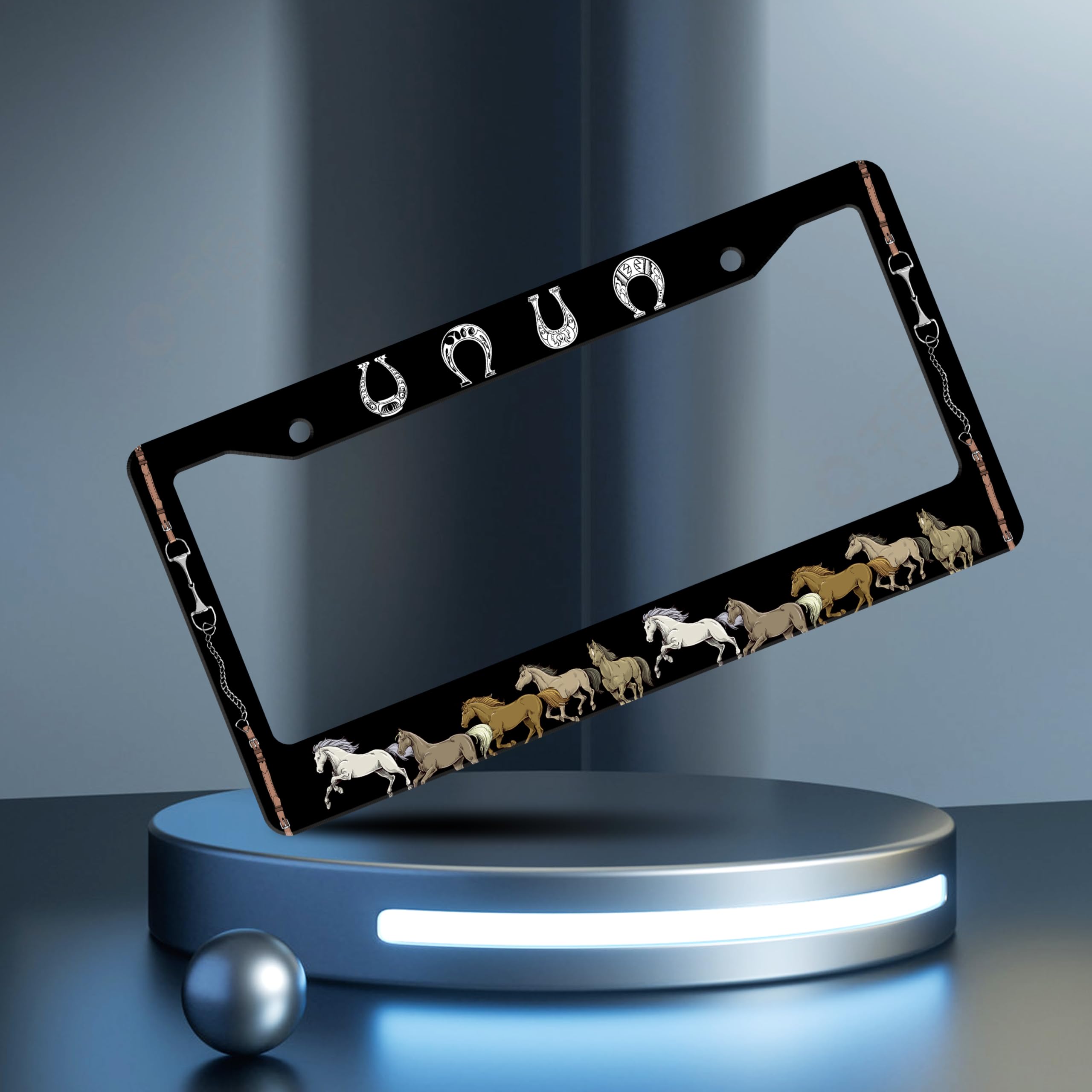 Horse License Plate Frame Horseshoe License Plate Holder Personalise Stainless Steel Funny Design Compatible with Standard Licen