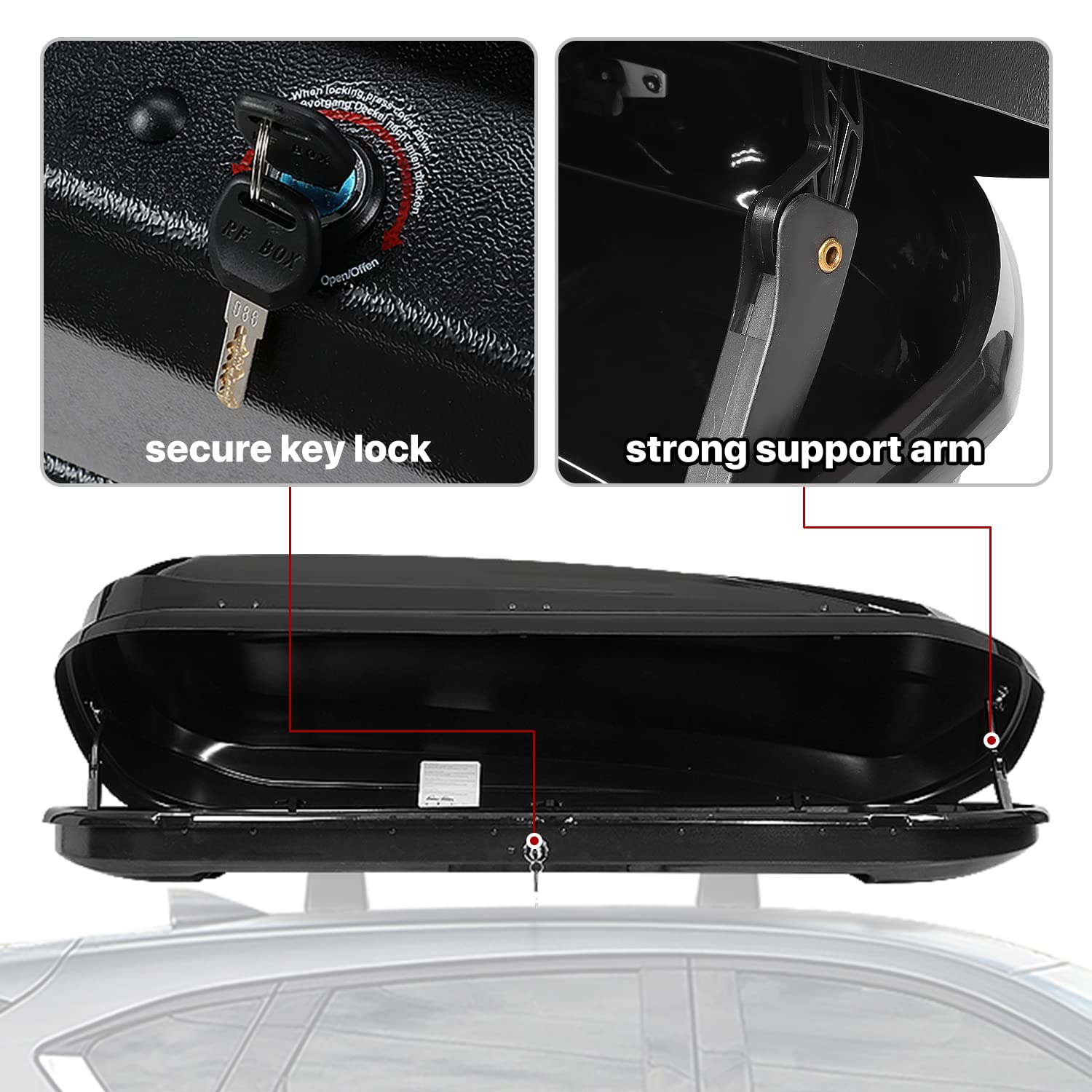 DNA MOTORING Extra Long XXL Rooftop Cargo Carrier Luggage Case Lockable Heavy Duty Roof Storage Box w/Lock+Keys, 110Lb Capacity,