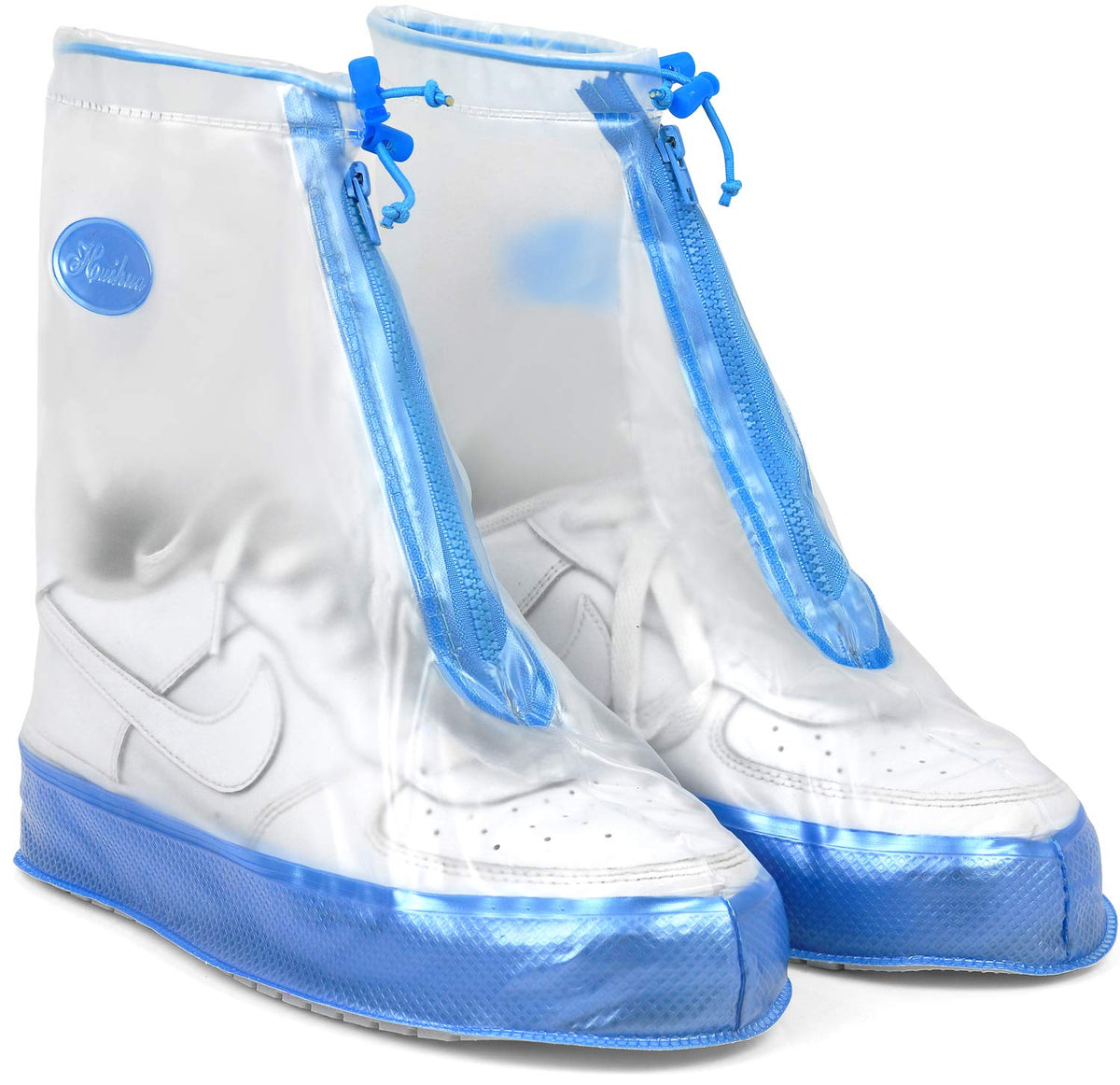 Rain Shoe Covers | Waterproof Shoe Covers for Men Women | Reusable Galoshes Overshoes (Clear/Blue, Medium)