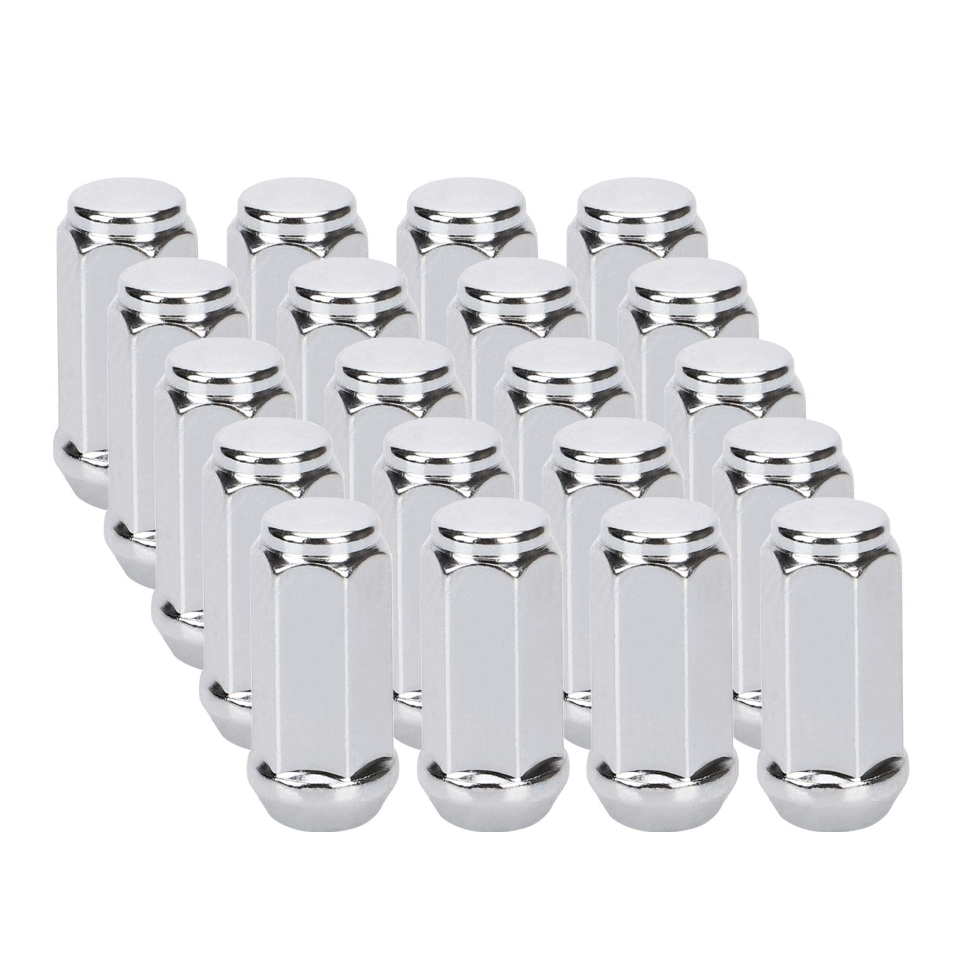 1/2x 20 Chrome Closed End Bulge Acorn Lug Nuts 1.89 inch Long - Cone Seat - 3/4 Hex Compatible with Tj Jk Cherokee Liberty Musta