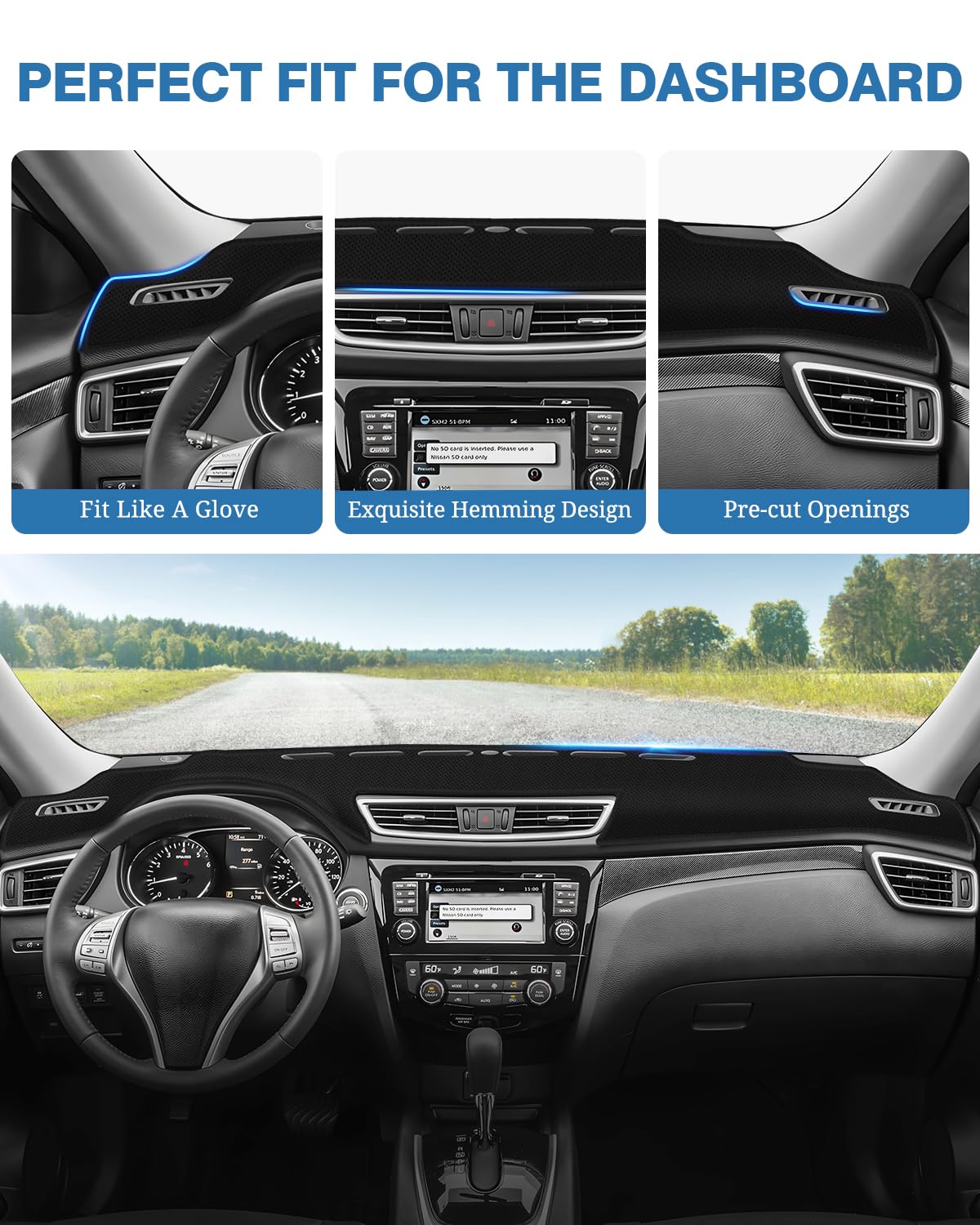 Fiilines Dash Cover For Nissan Rogue 2014-2020, Dashboard Mat Cover Rogue Accessories Sunshade Nonslip Mesh Protector No Glare B