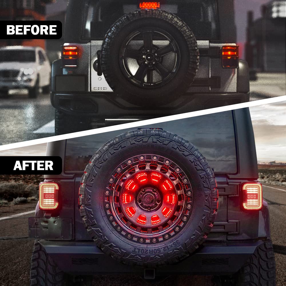 Xprite 14'' Spare Tire Brake Light Compatible With 2007-2018 Jeep Wrangler Jk & 2018+ Jeep Wrangler Jl/Jlu, Plug & Play, 3Rd Led