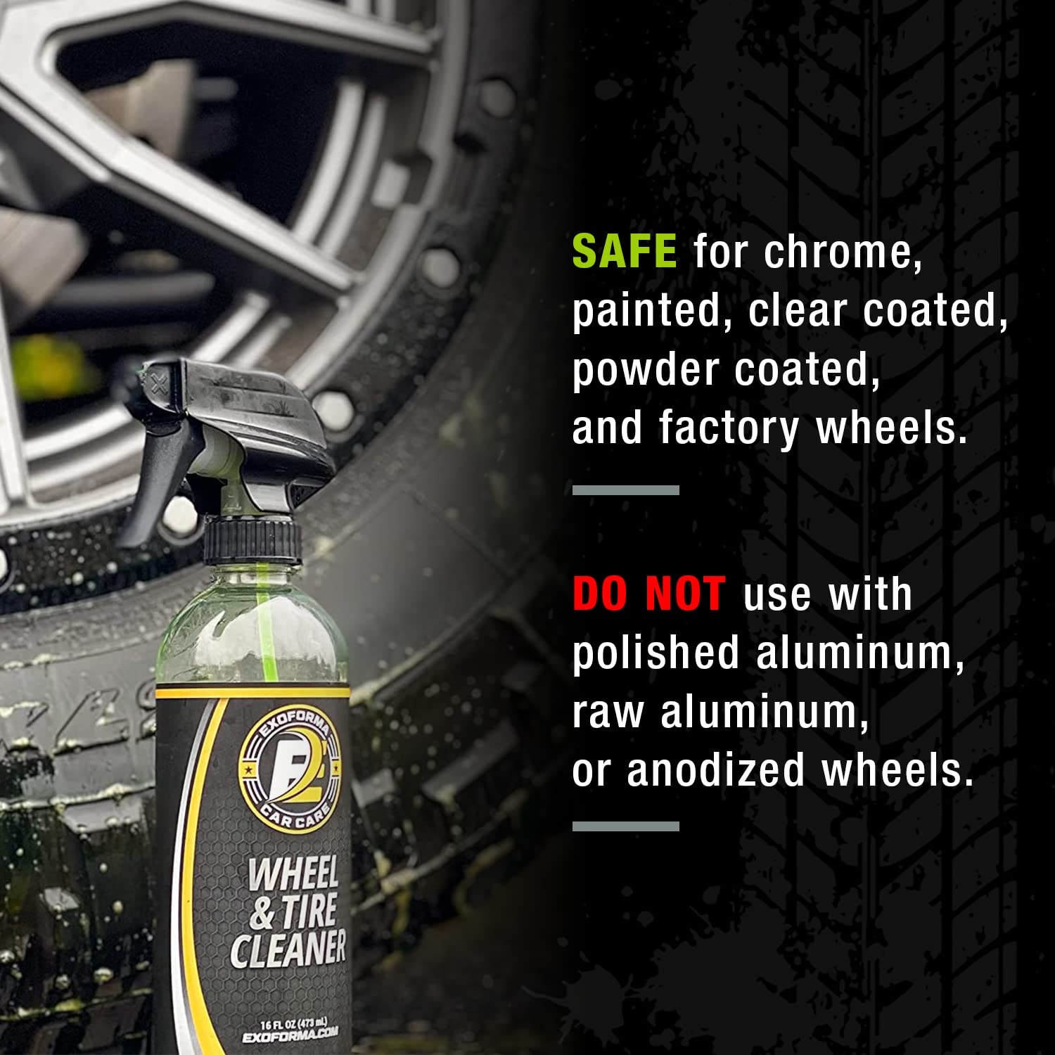 Exoforma Wheel & Tire Cleaner - Removes Built-Up Brake Dust, Dirt & Grime - Improves Dressing Performance - 2-In-1 Formula - Cho