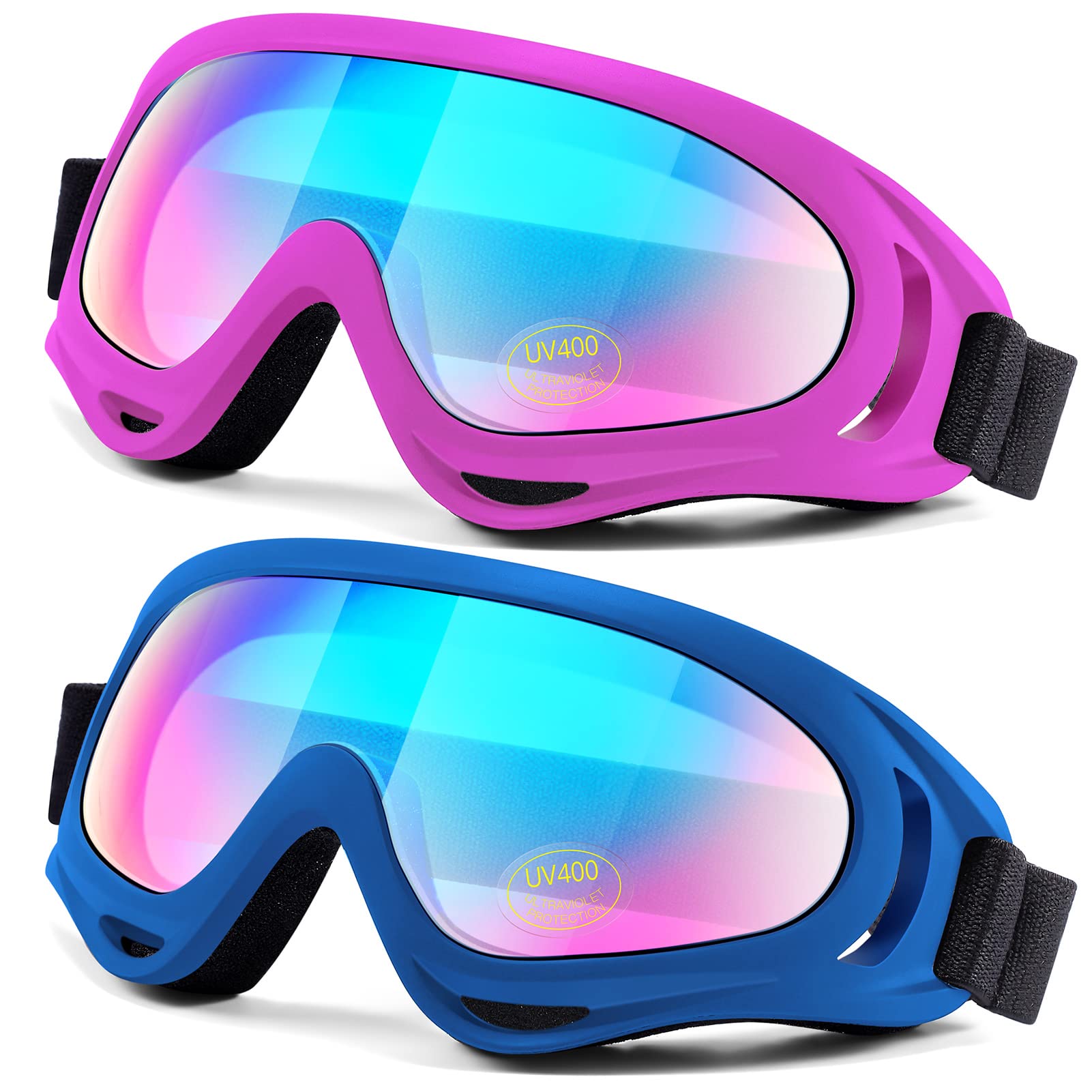 LOEO Motorcycle Goggles 2 Pack - ATV Dustproof Dirt Bike Goggles for Ski Racing, Riding, Off-Road Waterproof Motocross