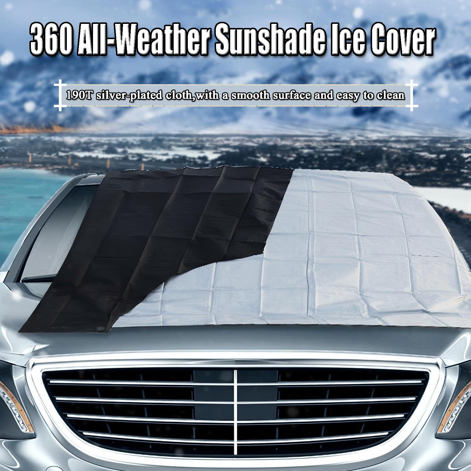 Exterior Windshield Cover - Made of 190T Silver-Plated Fabric with Magnetic Fit & Mirror Covers, All-Season Frost Shield for SUV