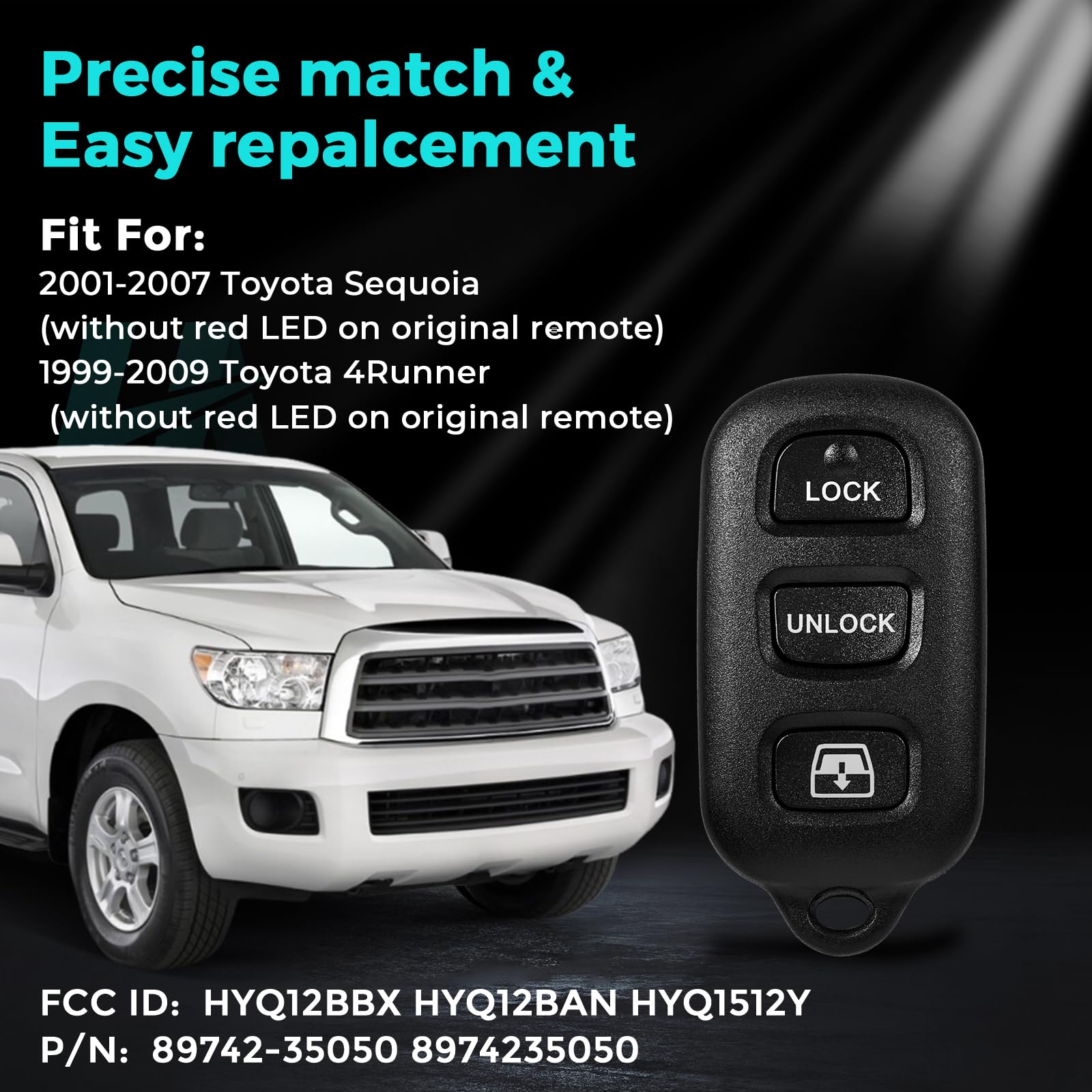 Helloauto Key Fob For Toyota 4Runner 1999-2009, Keyfob Toyota Sequoia 2001-2007 Keyless Entry Remote Replacement Smart Key Fob 4