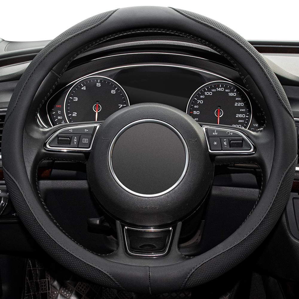 Xizopucy Car Steering Wheel Cover,14.5-15 Inch Black Universal Microfiber Leather Covers Breathable Anti-Slip Odorless Steering Wheels Accessories For Men Women