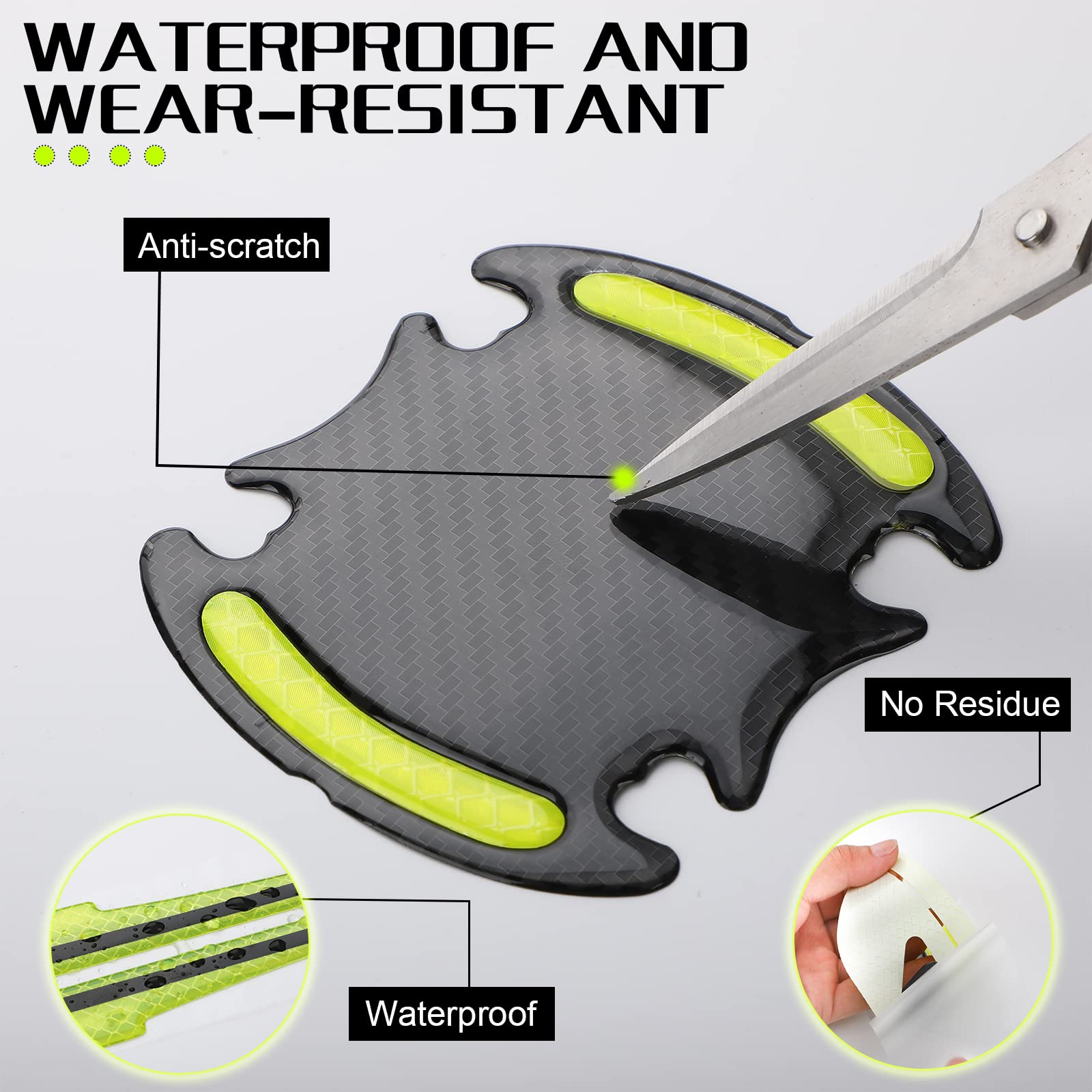 12 Pieces Reflective Car Stickers Set Rearview Mirror Reflective Warning Stickers Auto Door Cup Protectors and Handle Paint Scra