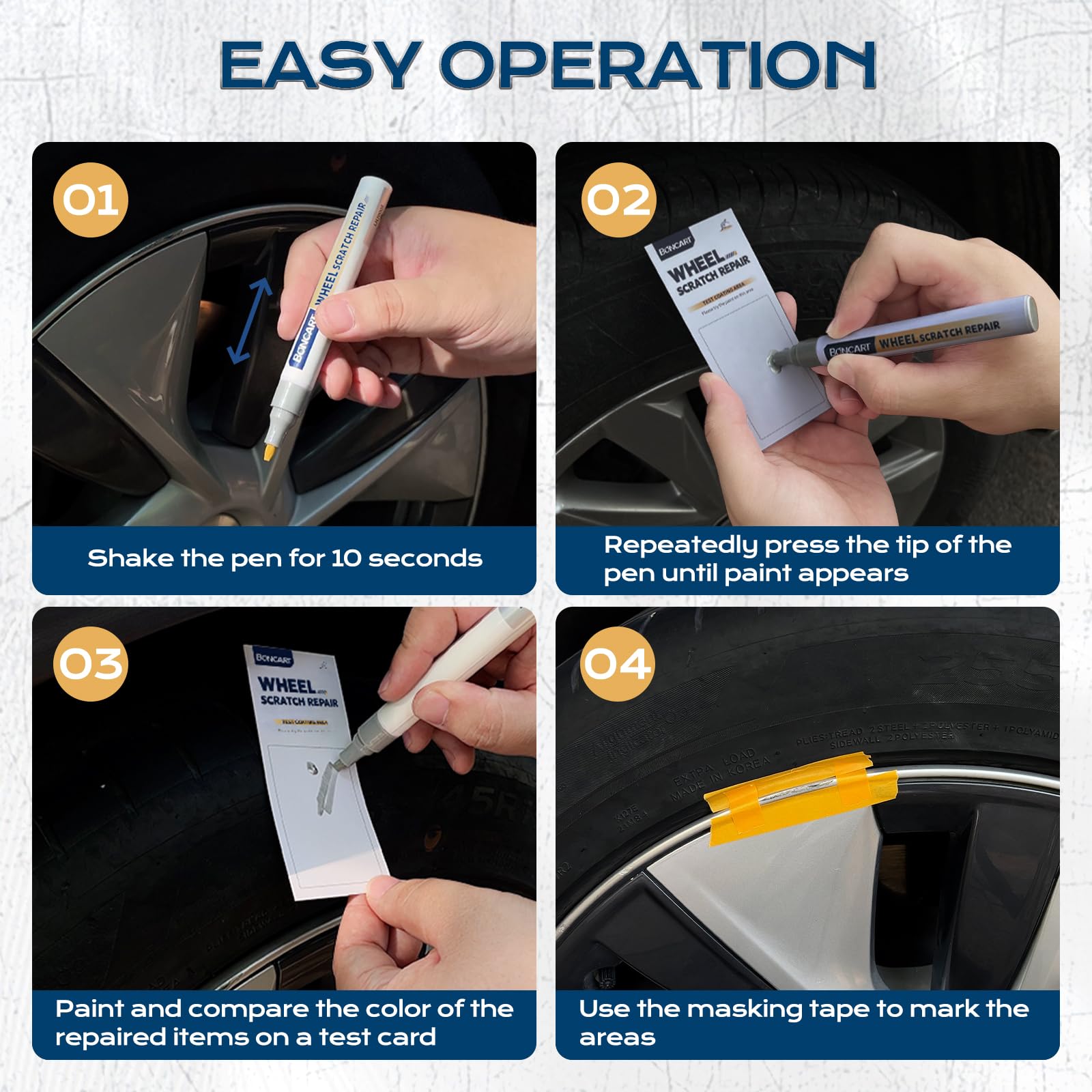 Boncart Wheel Scratch Repair Kit, Rim Touch Up Paint, Wheel Paint Pen for Curb Rash, Metal Paint for Car Wheel Scratch Quick Rep