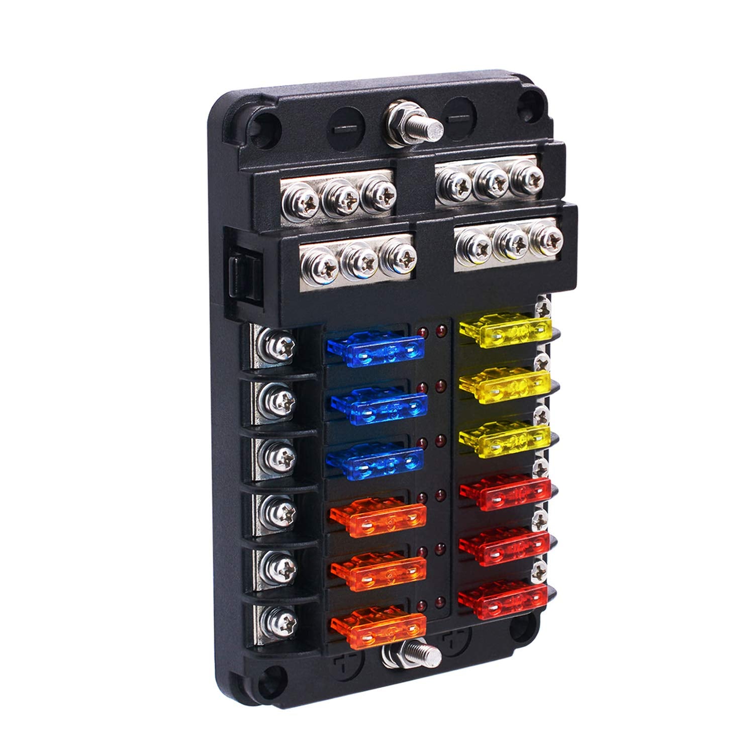 Bluefire 12 Way Blade Fuse Box Fuse Box Holder Standard Circuit Fuse Holder Box Block With Led Light Indication & Protection Cover For Car Boat Marine Trike Car Truck Vehicle Suv Yacht Rv