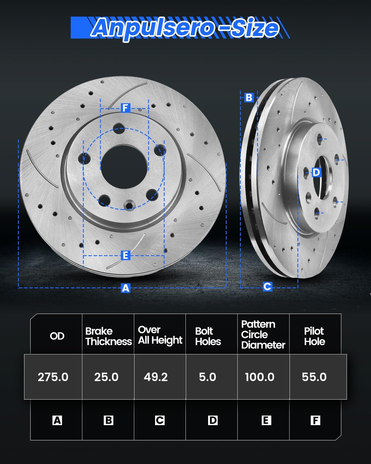 Anpulsero Brake Pads And Rotors Kit Front Vented Replacement for 2003-2008 Toyota Corolla;2003-2008 Toyota Matrix;2003-2008 Pont