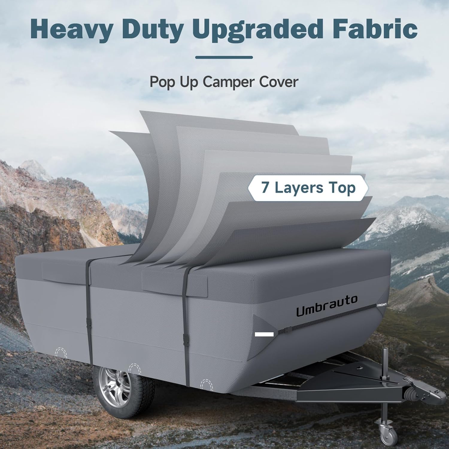 Umbrauto Pop Up Camper Cover Fits 18-20Ft, 7 Layers Top Tent Trailer Cover Waterproof Extra Thick Polypropylene Breathable Ripst