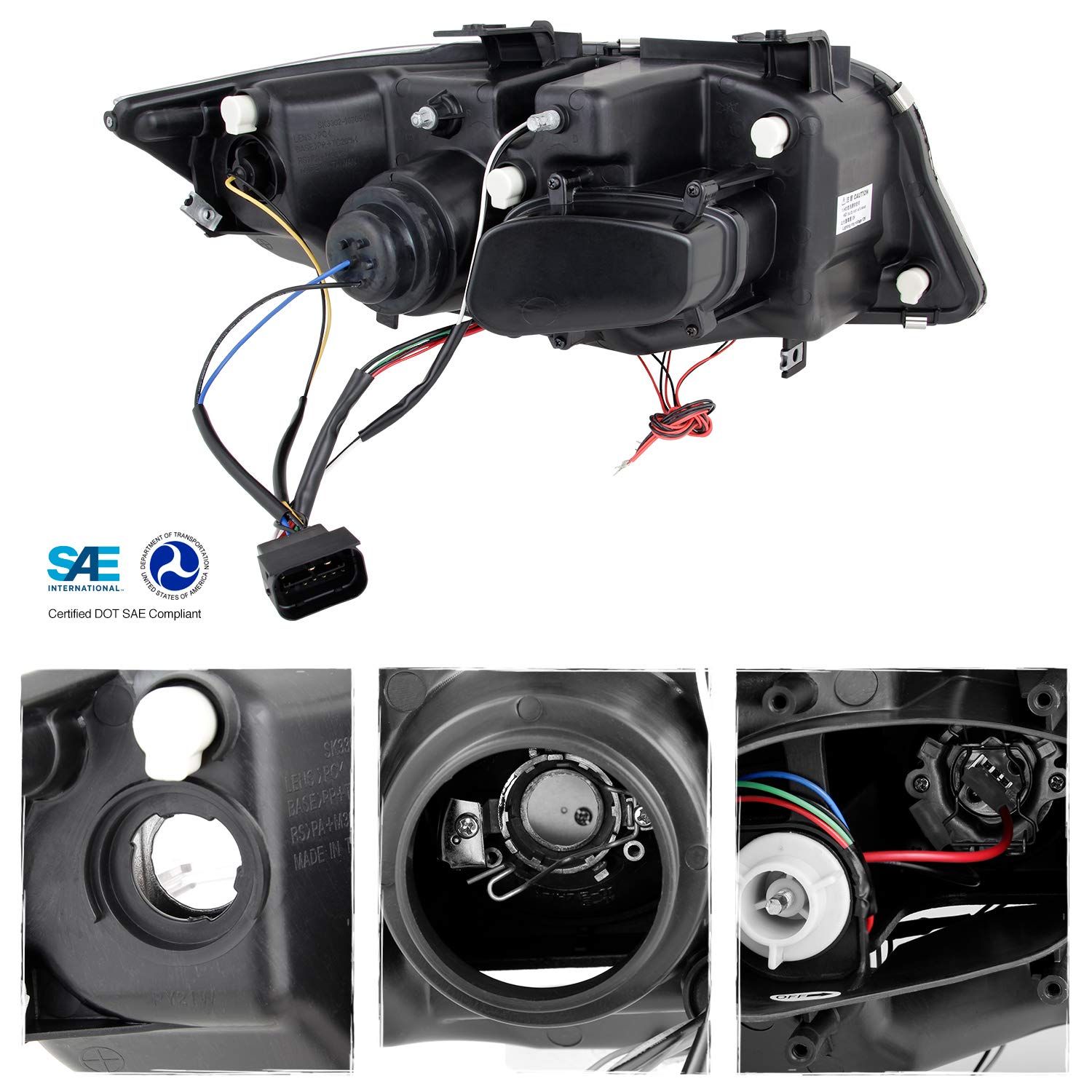 Akkon - For 06-08 Bmw E90 3-Series 4 Doors Sedan Black Bezel Halogen Type [Led Halo] Ring Eye Lid Projector Headlights