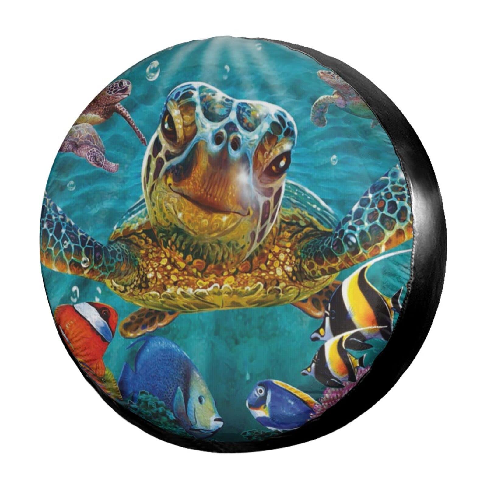 Dujiea Marine Funny Sea Turtle Fish Spare Tire Cover, Universal Wheel Tire Cover Dust-Proof Tire Protectors for Trailer Rv Van S