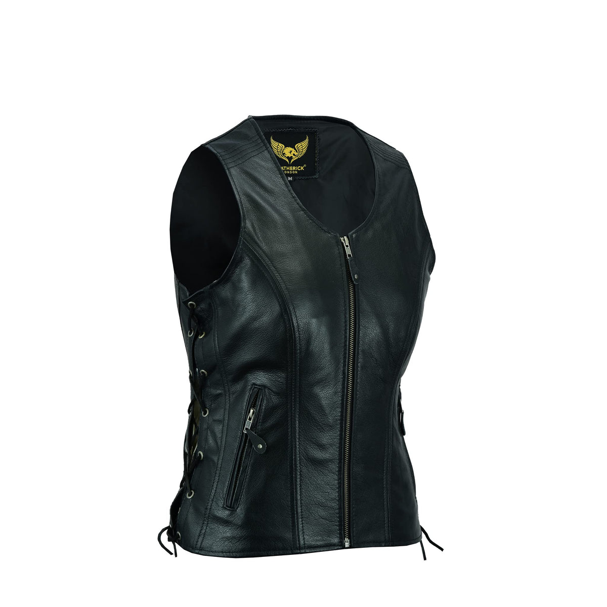 Leatherick Women Top Grain Genuine Buffalo Black Ladies Leather Vests For Motorcycle Bikers (As1, Alpha, 3X_L, Regular, Regular,