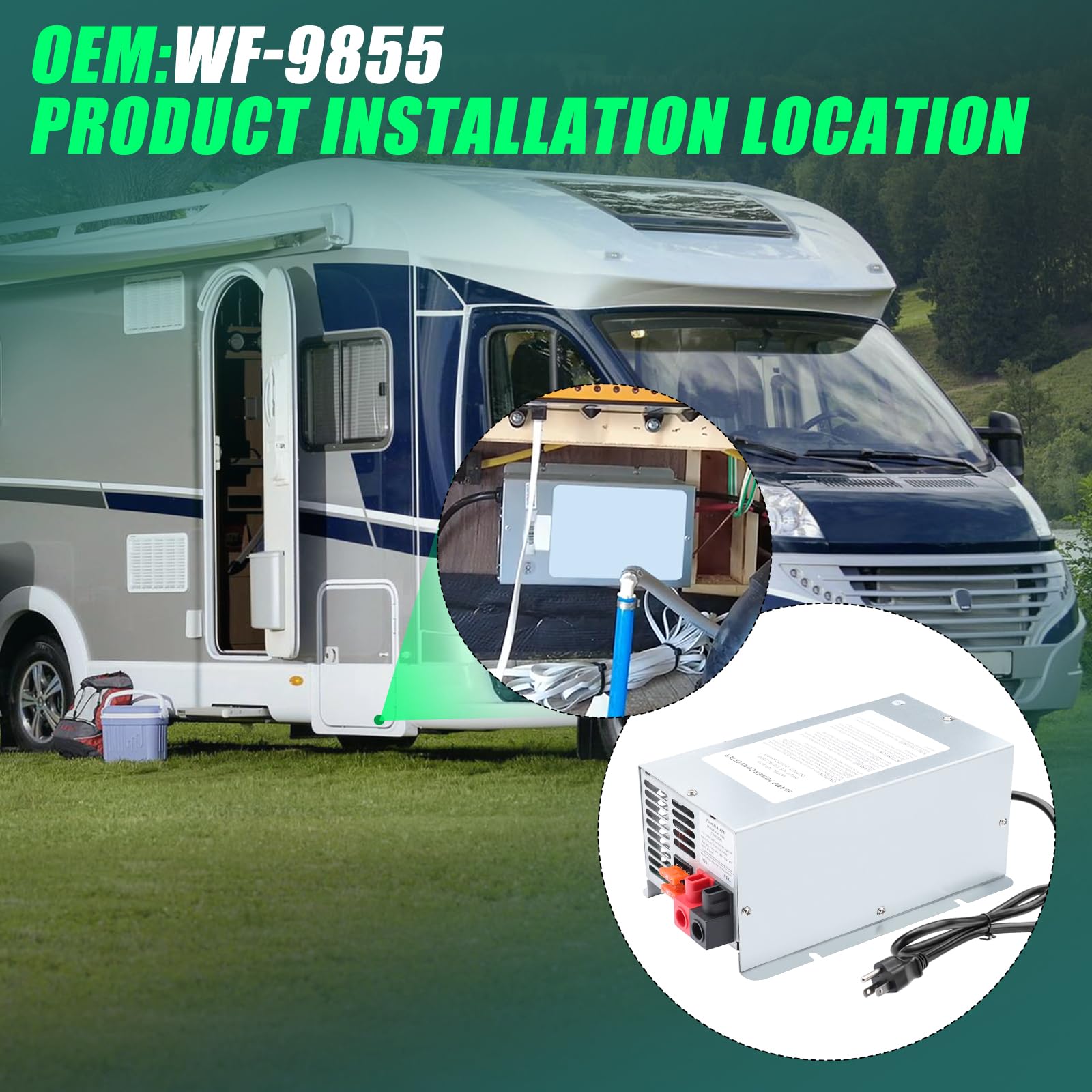 WF-9855 55 Amp RV Power Converter Replacement Camper Deck Mount Charger for Lithium Battery Compatible with WF-9855-AD WF-9855-L