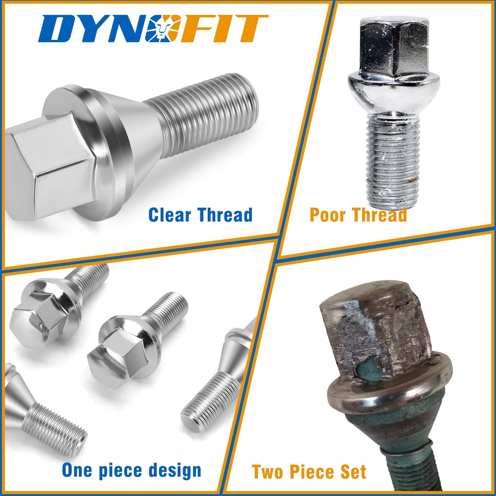Dynofit 12x1.25 Wheel Lug Bolts Replace for Je/ep Renegade 2015+ Factory Swollen Bolt,One-piece Style 17mm Hex Chrome Wheel Bolt