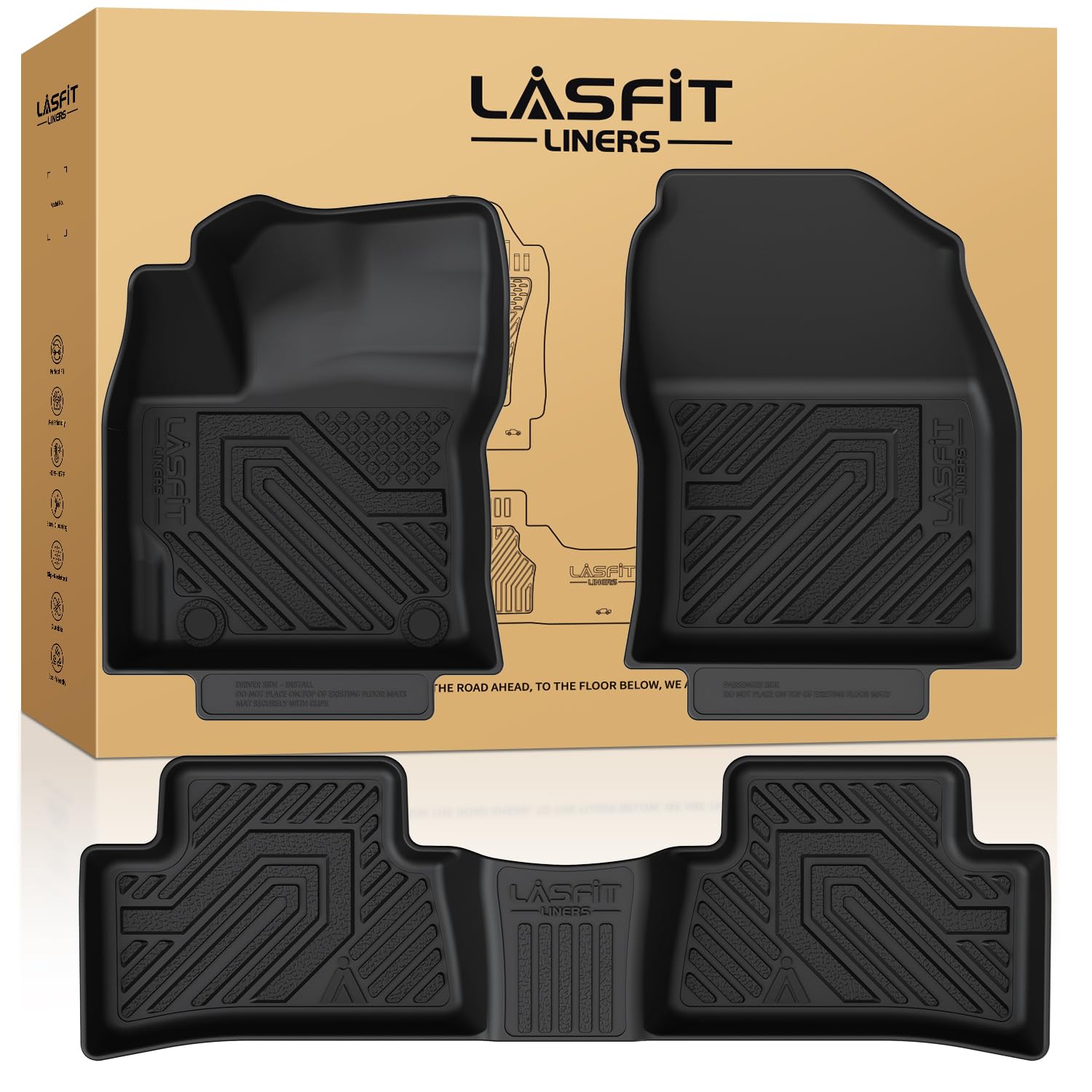 Lasfit Floor Mats Custom Fit for Toyota Corolla Cross 2022-2025(Fit Hybrid Not Fit Gasoline), All-Weather Protection TPE 1st & 2