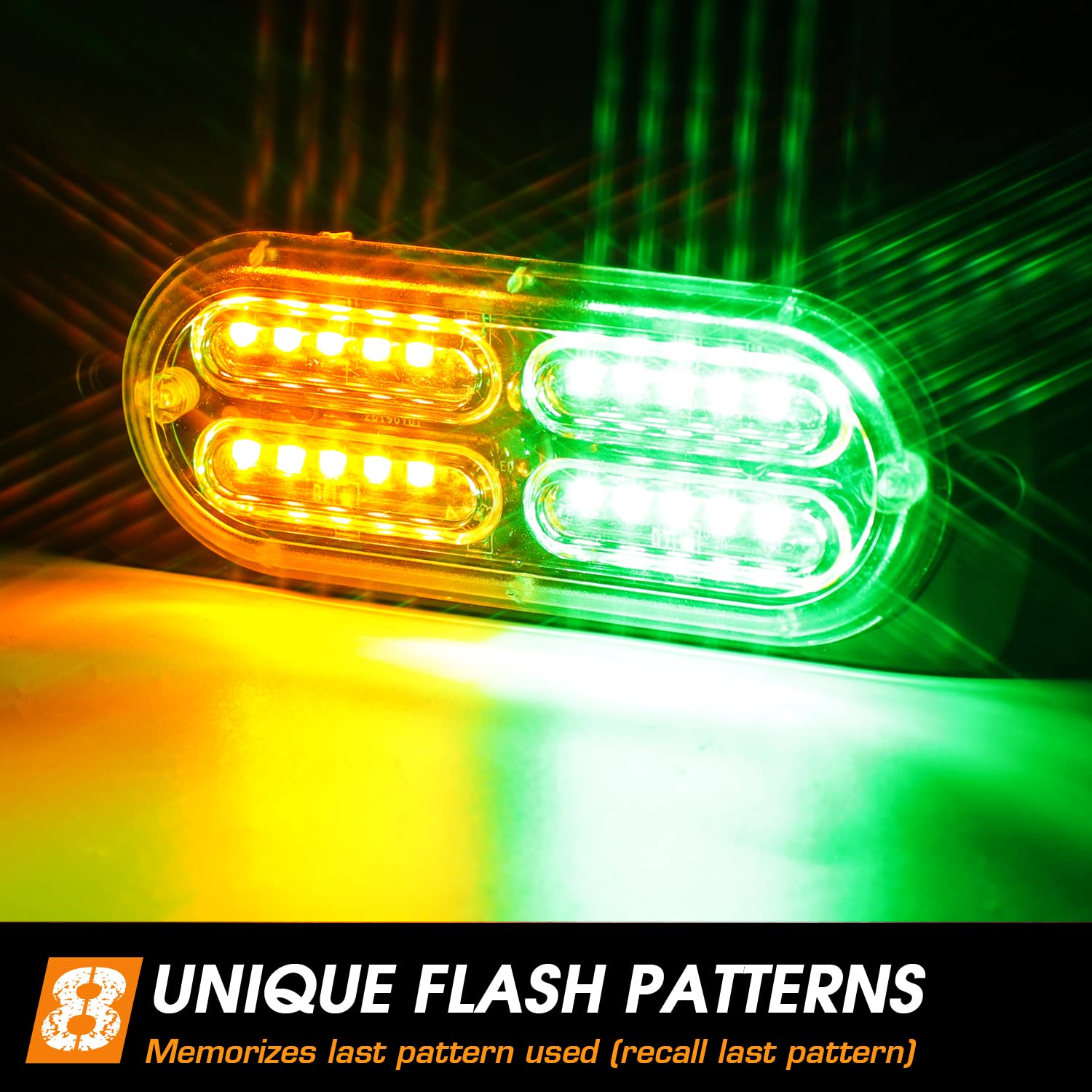 Linkitom 4Pcs Ultra Slim Sync Feature 24-Led Car Truck Surface Mount Emergency Hazard Warning Strobe Light (Amber&Green)