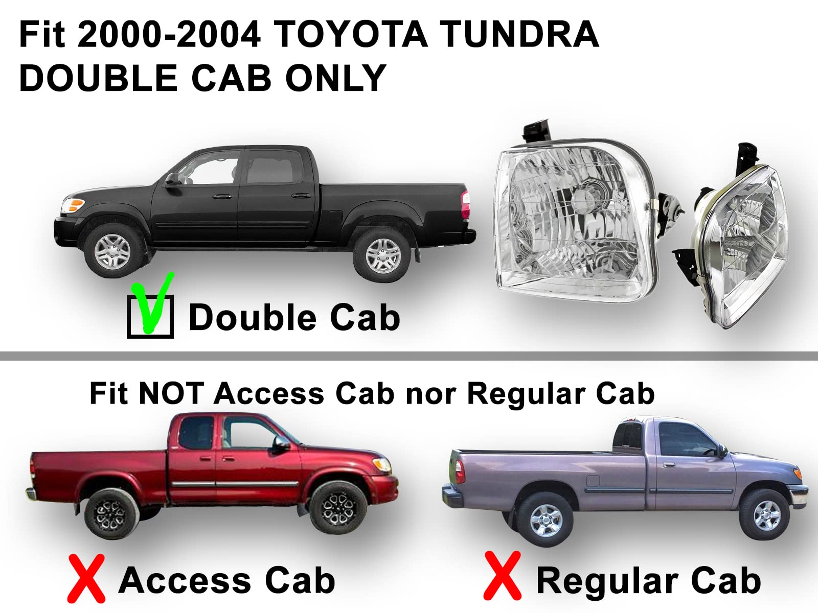 Apa Replacement Head Light For 2000 2001 2002 2003 2004 Tundra (Double Cab Model Only) 2001 2002 2003 2004 Sequoia Pair Passenge