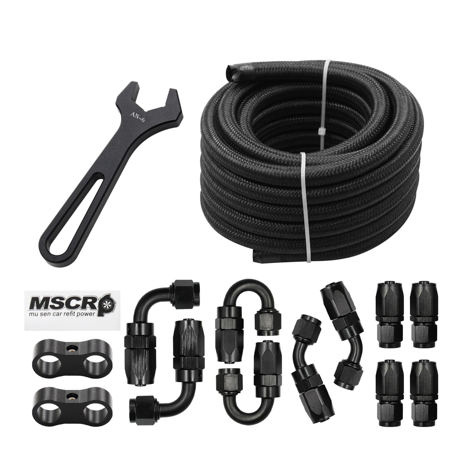 AN6 20FT Fuel Line Hose Kit, Nylon Stainless Steel Braided 3/8 - 8.73mm ID(AN6, Nylon)