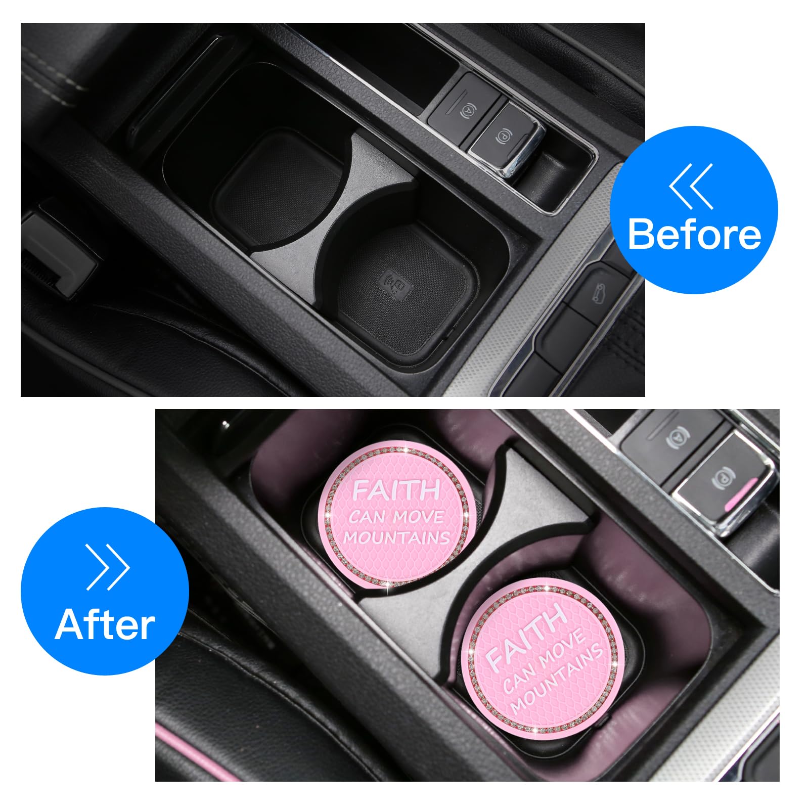 2 Pack Bling Car Cup Holders Universal, 2.75 Inch Silicone Anti Slip Cup Coaster Embedded In Ornaments Coaster, Crystal Rhinesto