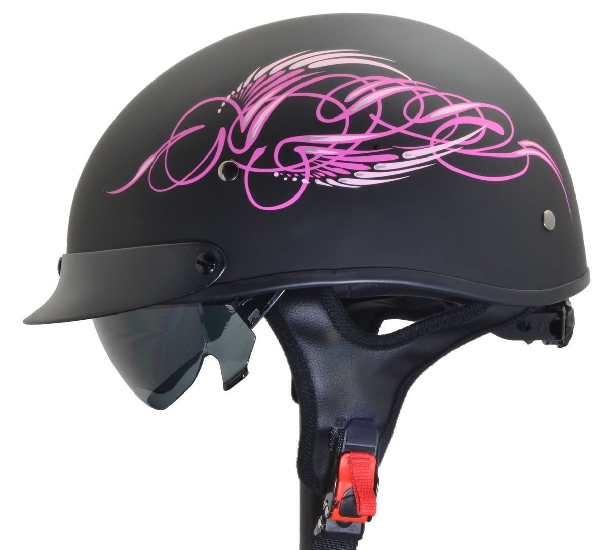 Vega Helmets 7823-055 Unisex-Adult Half Helmet (Pink Scroll On Matte Black, X-Large)